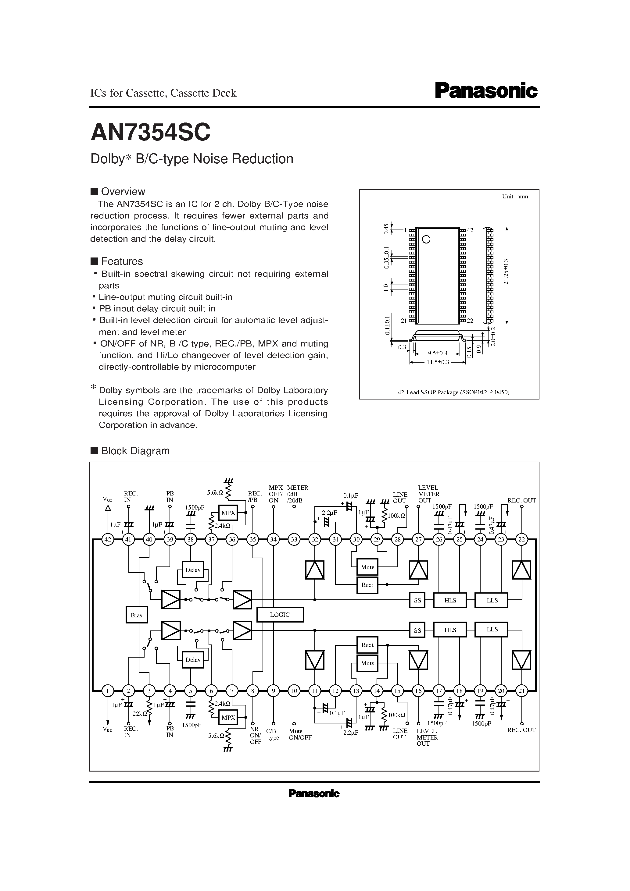 Datasheet AN7354 - Dolby B/C-type Noise Reduction page 1