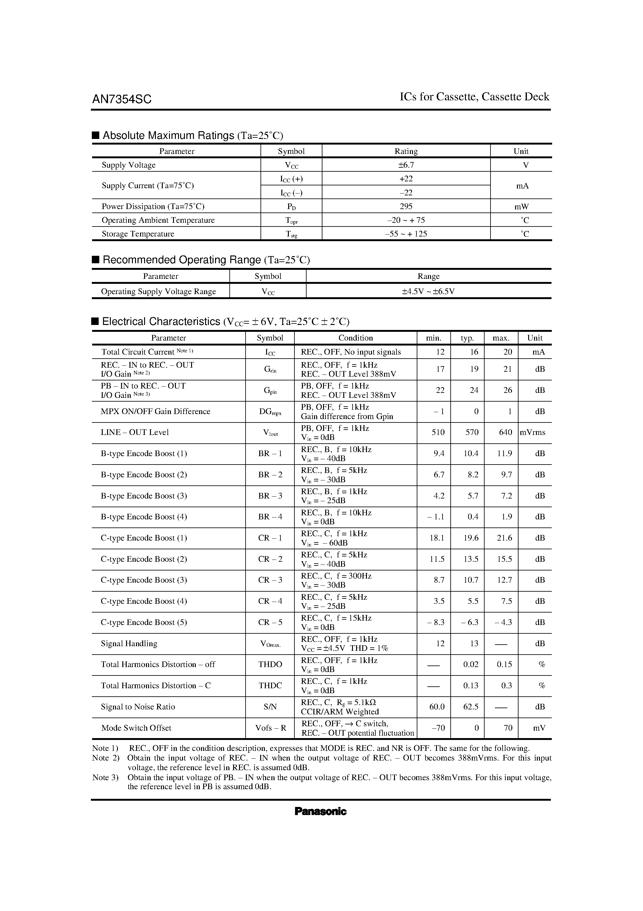 Datasheet AN7354 - Dolby B/C-type Noise Reduction page 2