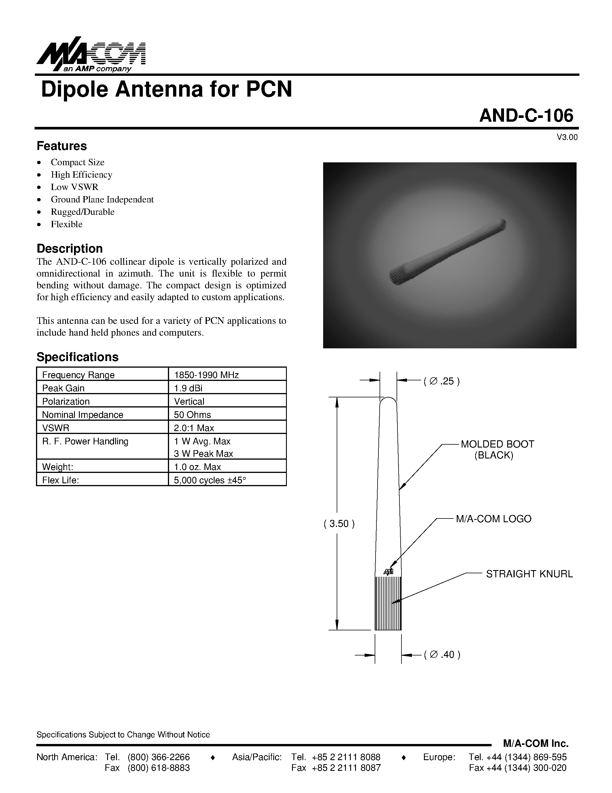 Даташит AND-C-106 - Dipole Antenna for PCN страница 1