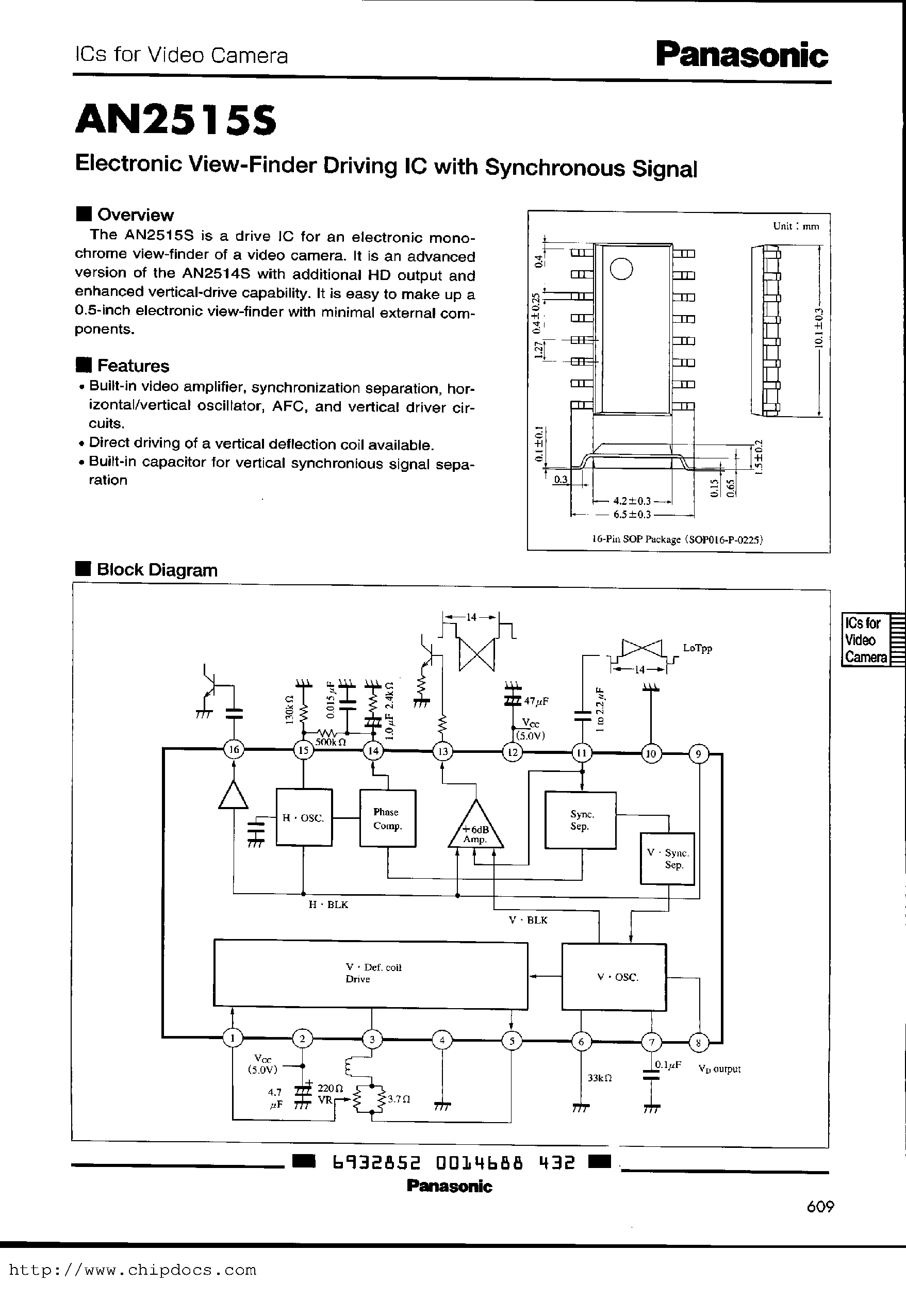 Даташит AN2516S - Electronic View-Finder Driving IC with Character Input страница 1