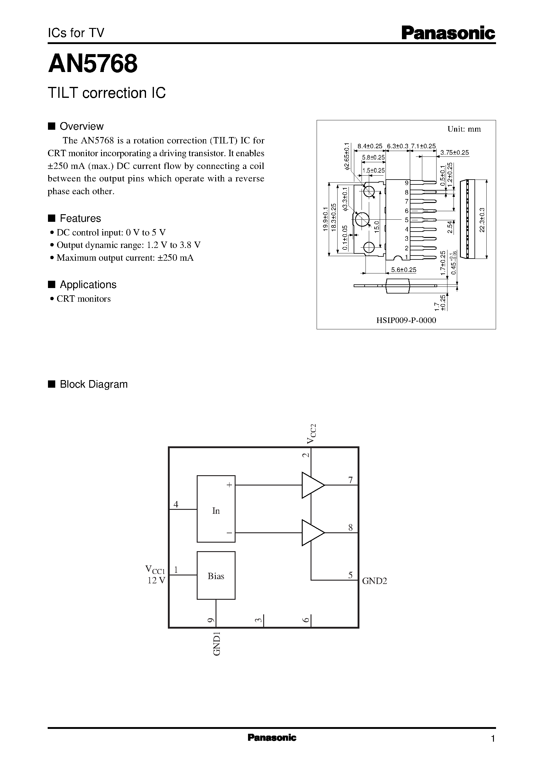 Даташит AN5769 - H/V convergence correction IC страница 1