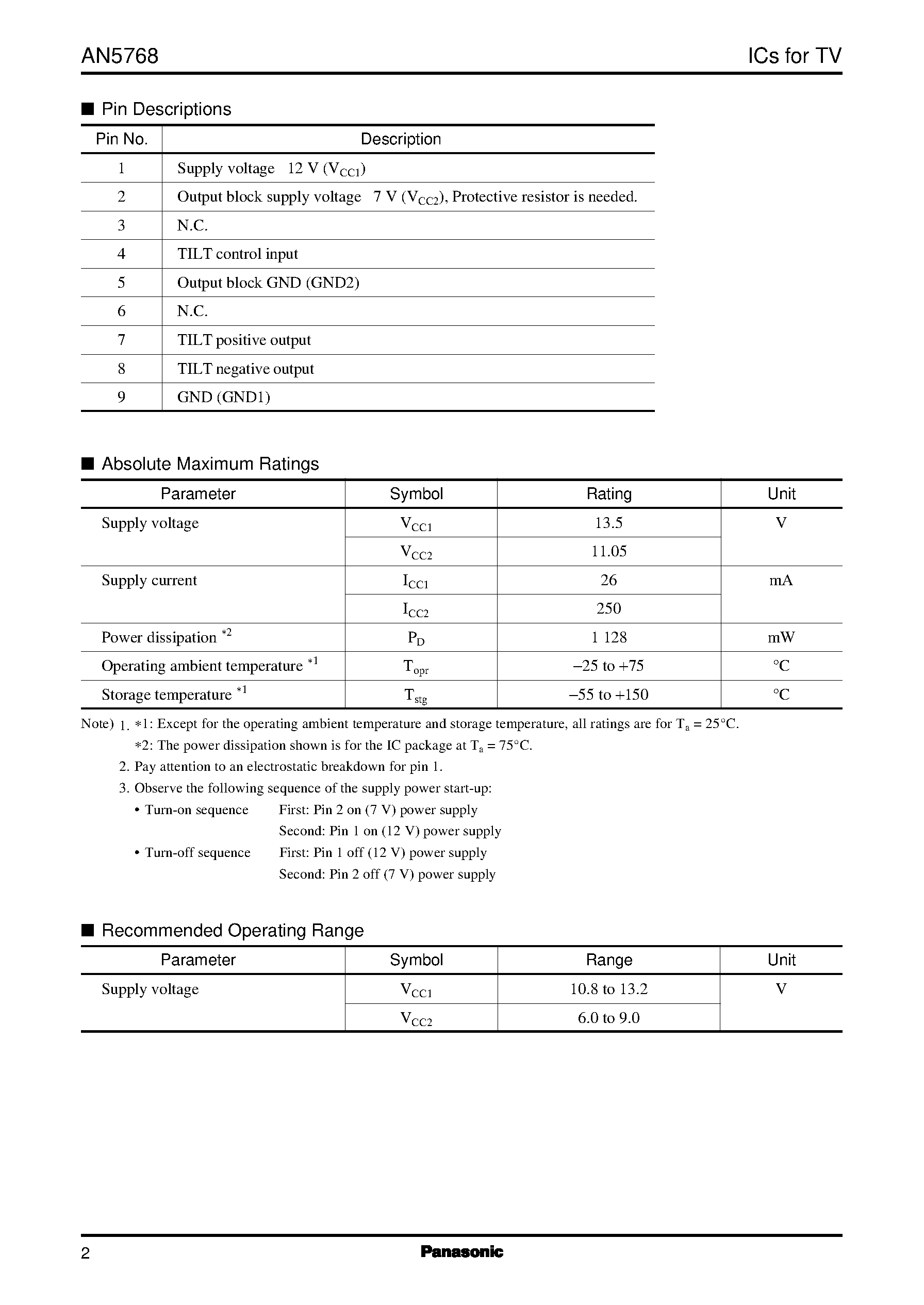 Даташит AN5769 - H/V convergence correction IC страница 2