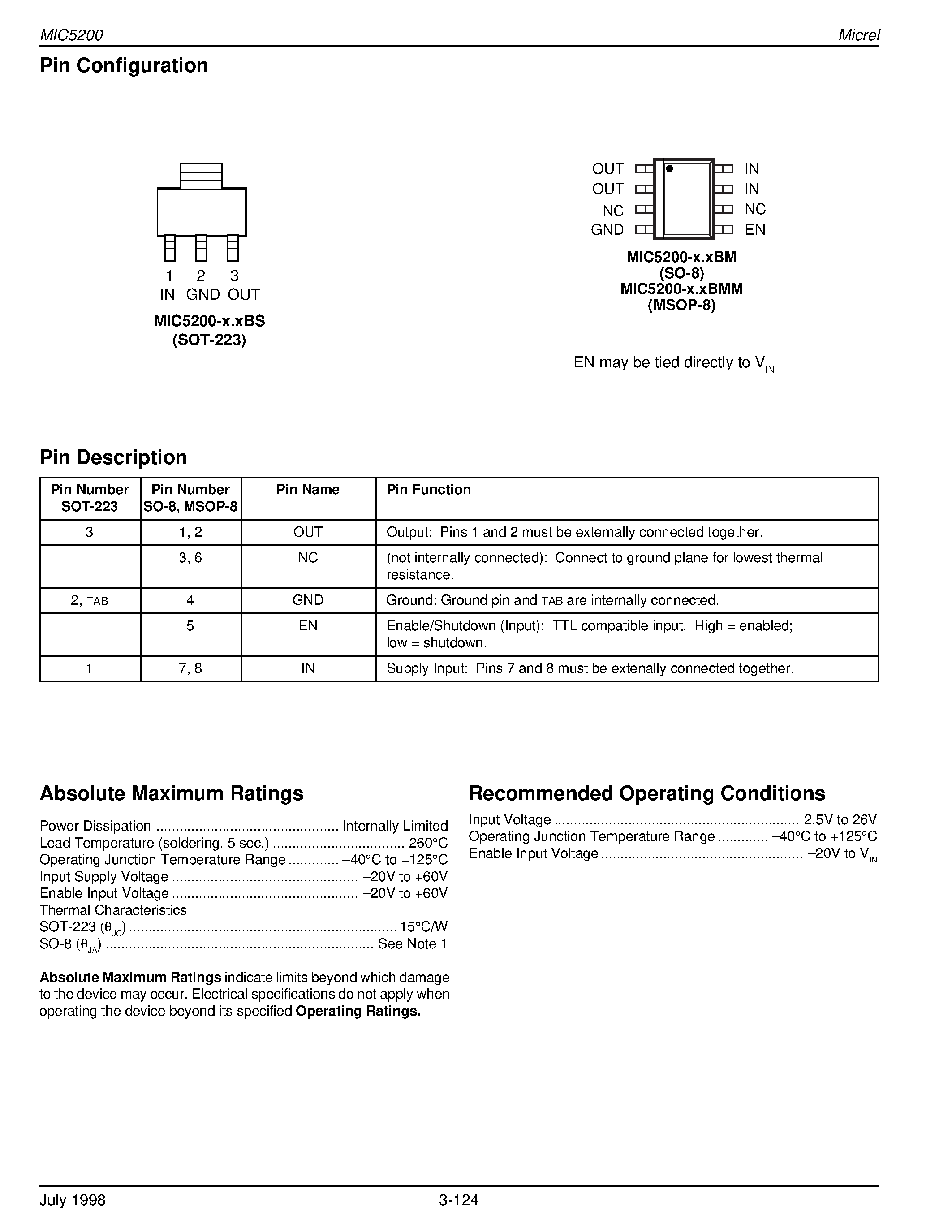 Даташит MIC5200-4.8BM - 100mA Low-Dropout Voltage Regulator Preliminary Information страница 2