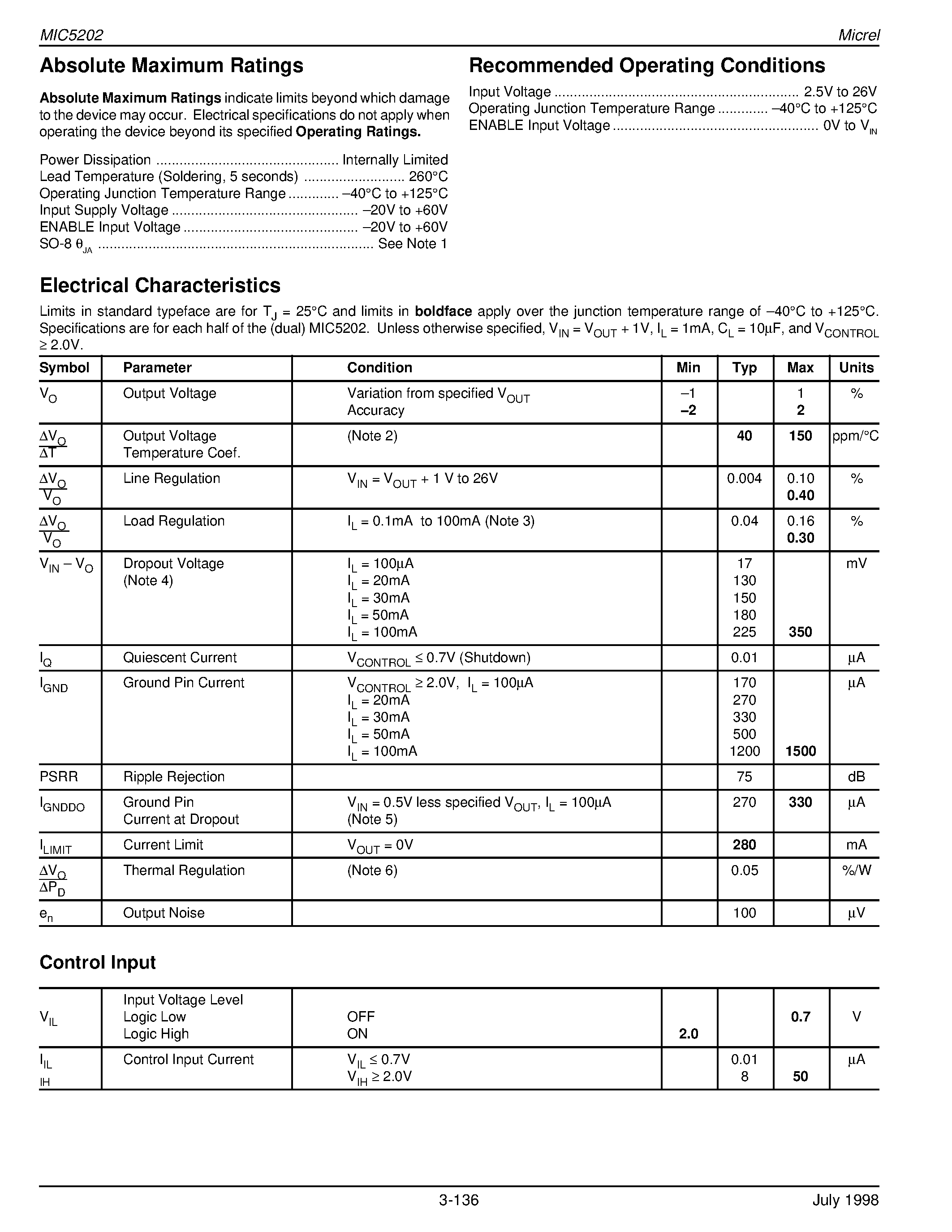 Datasheet MIC5202-4.8BM - Dual 100mA Low-Dropout Voltage Regulator Preliminary Information page 2