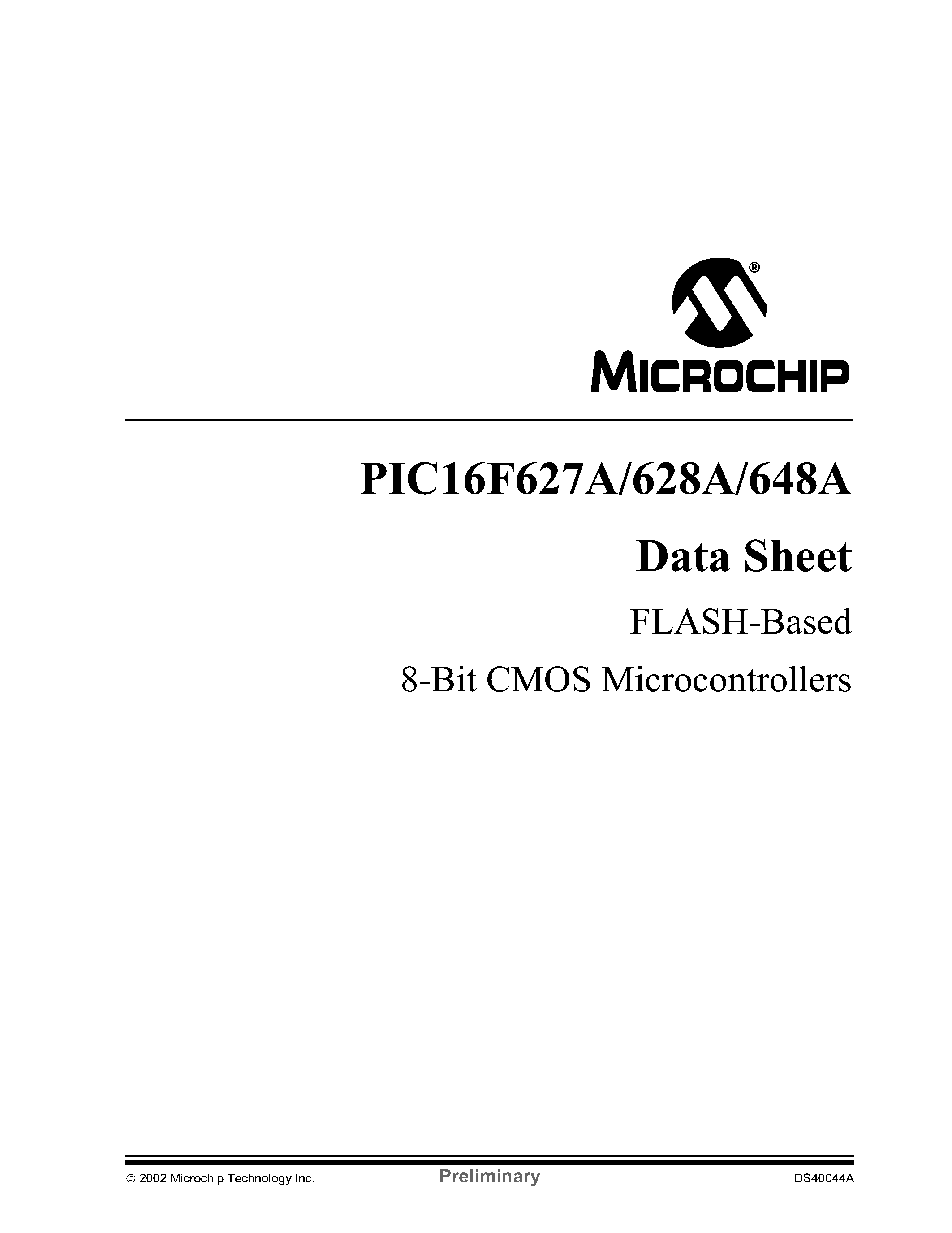 Datasheet PIC16F627A-E/ML - FLASH-Based 8-Bit CMOS Microcontrollers page 1