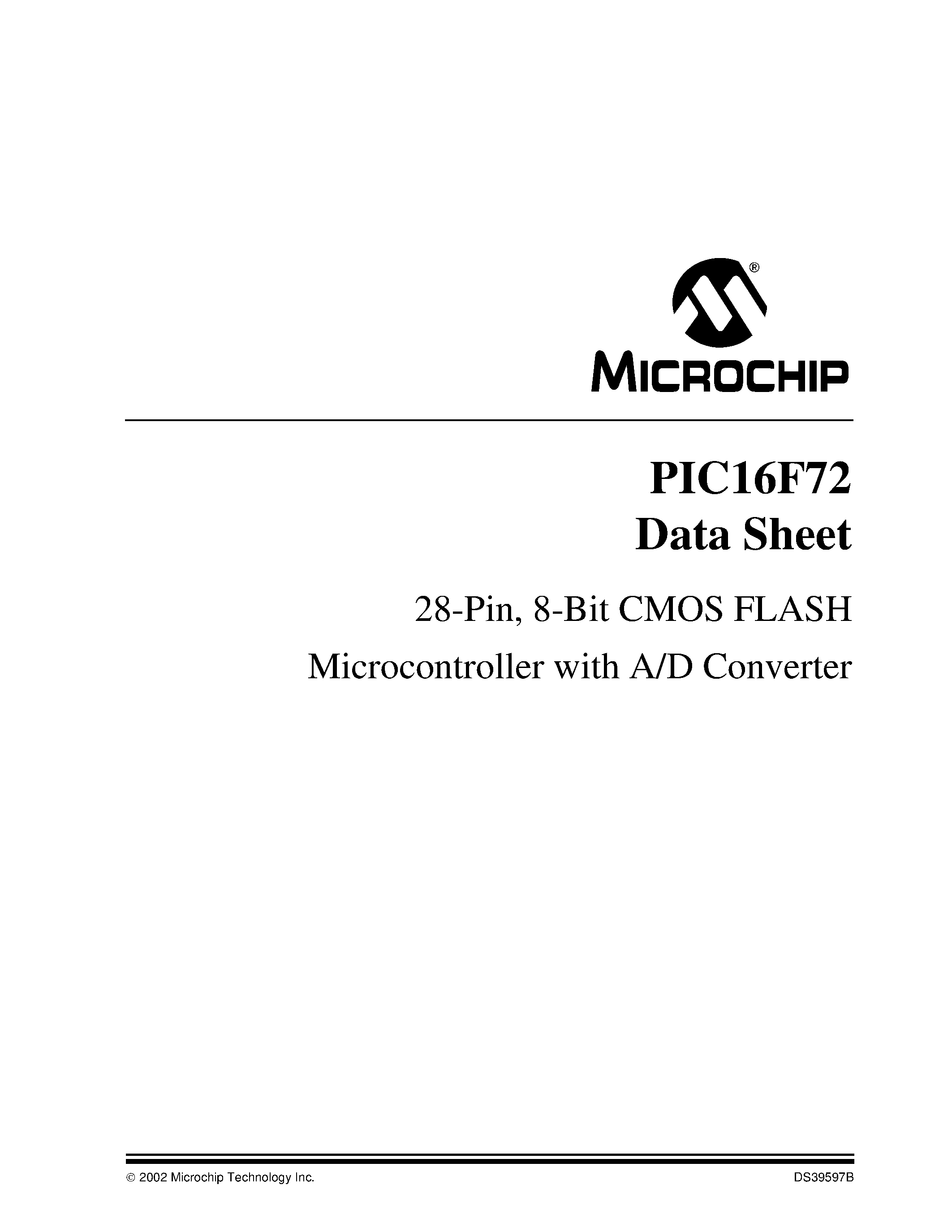 Даташит PIC16F72/P - 28-Pin/ 8-Bit CMOS FLASH MCU with A/D Converter страница 1