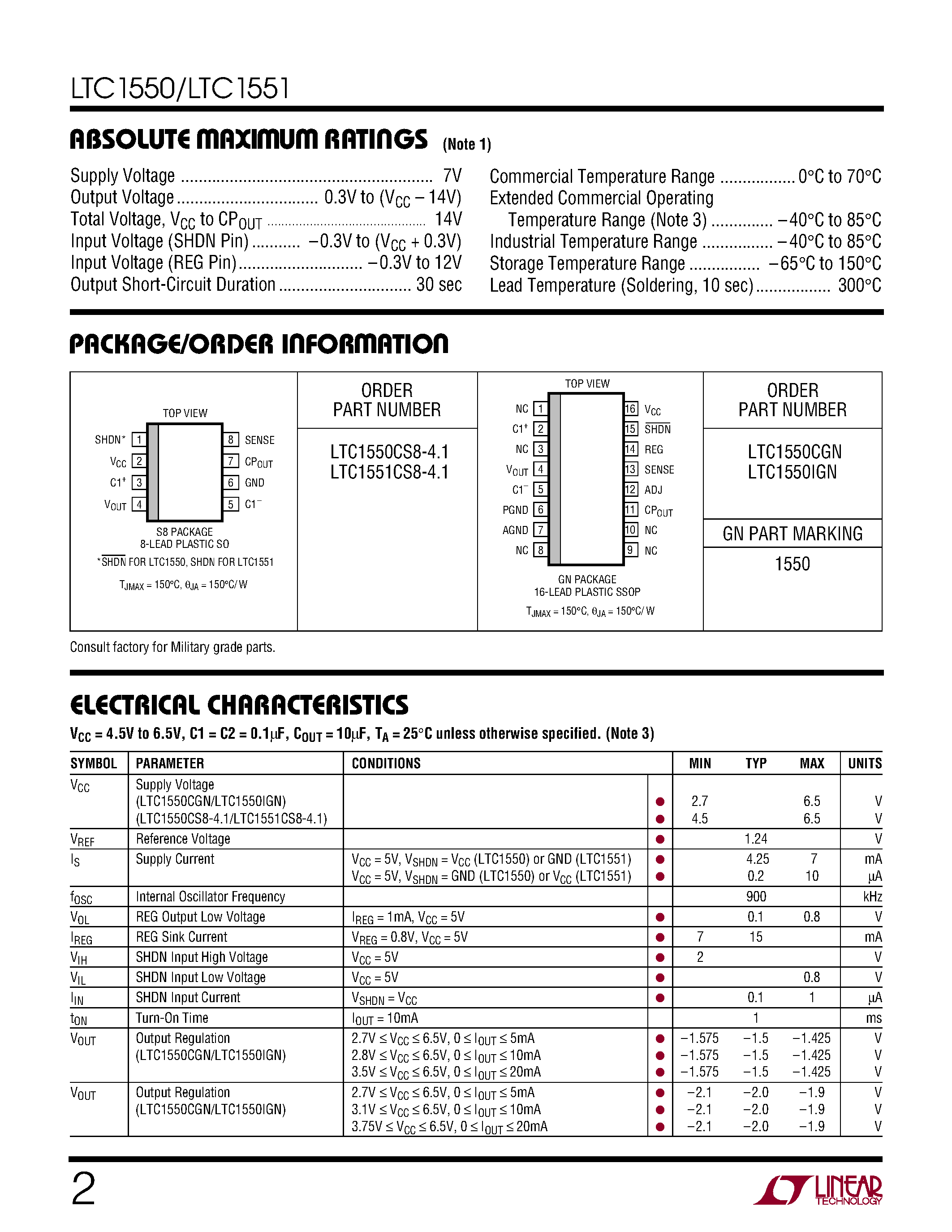 Datasheet LTC1550CS8-4.1 - Low Noise/ Switched Capacitor Regulated Voltage Inverters page 2