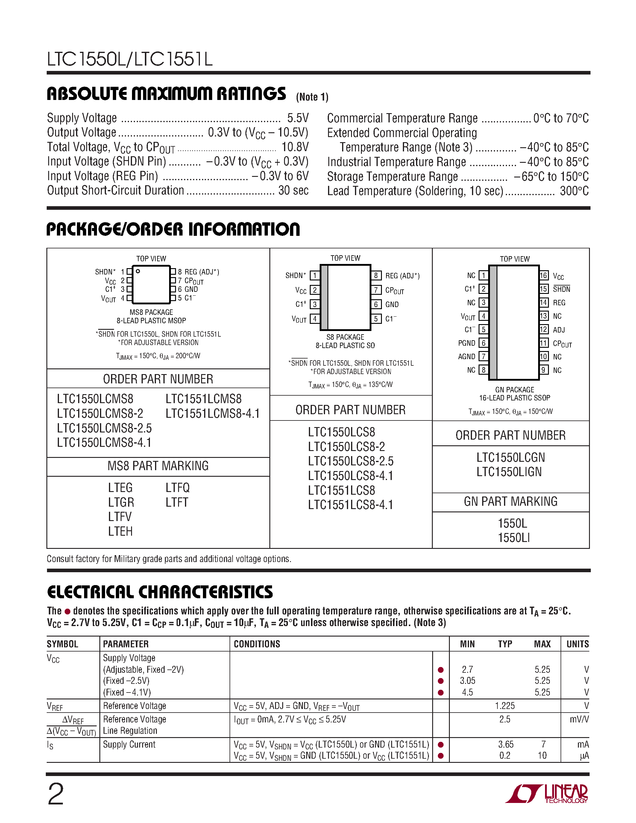 Datasheet LTC1550LCMS8-4.1 - Low Noise/ Switched Capacitor Regulated Voltage Inverters page 2