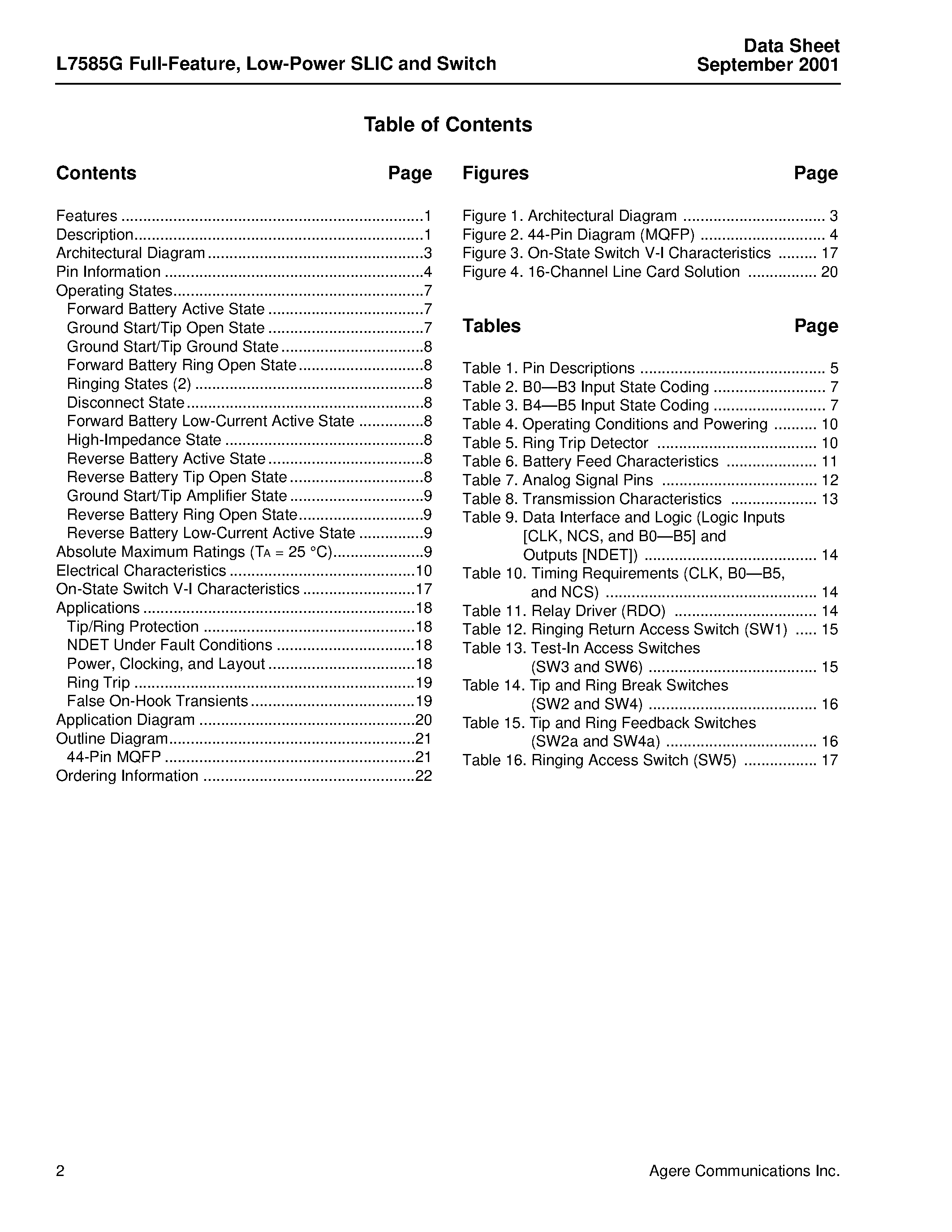 Datasheet LUCL7585GBE-D - Full-Feature/Low-Power SLIC and Switch page 2