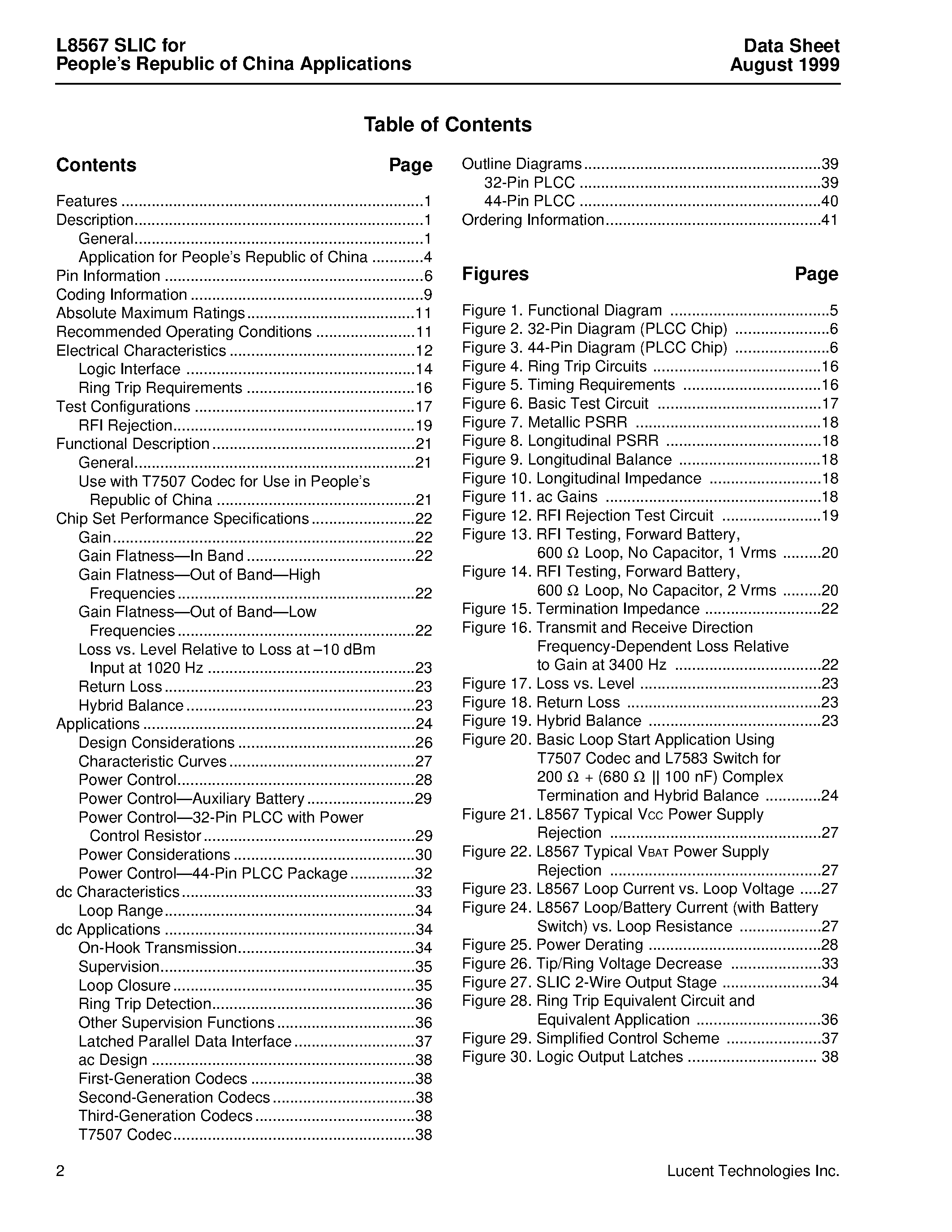 Datasheet LUCL8567AAU-D - SLIC for Peoples Republic of China Applications page 2