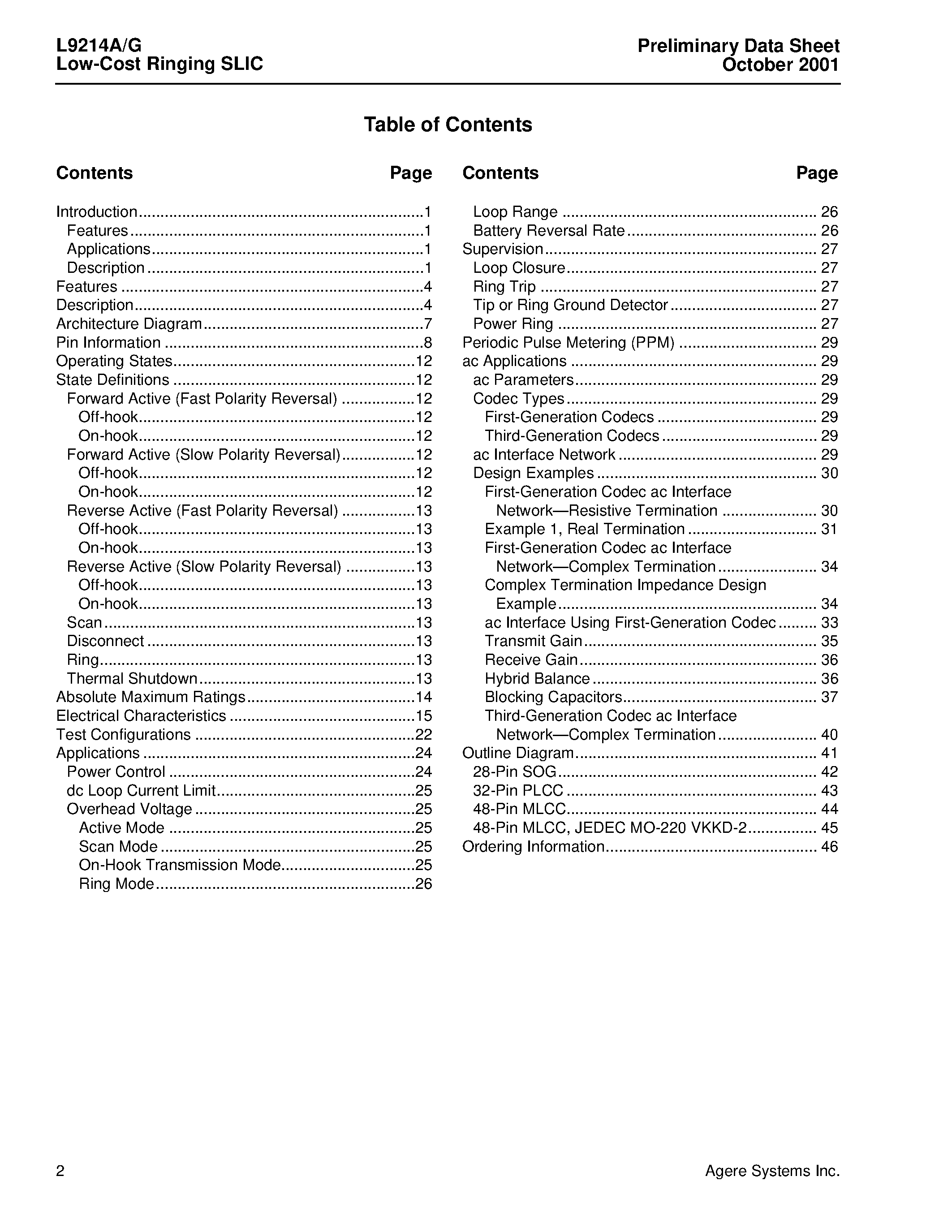 Datasheet LUCL9214GAU-D - Low-Cost Ringing SLIC page 2