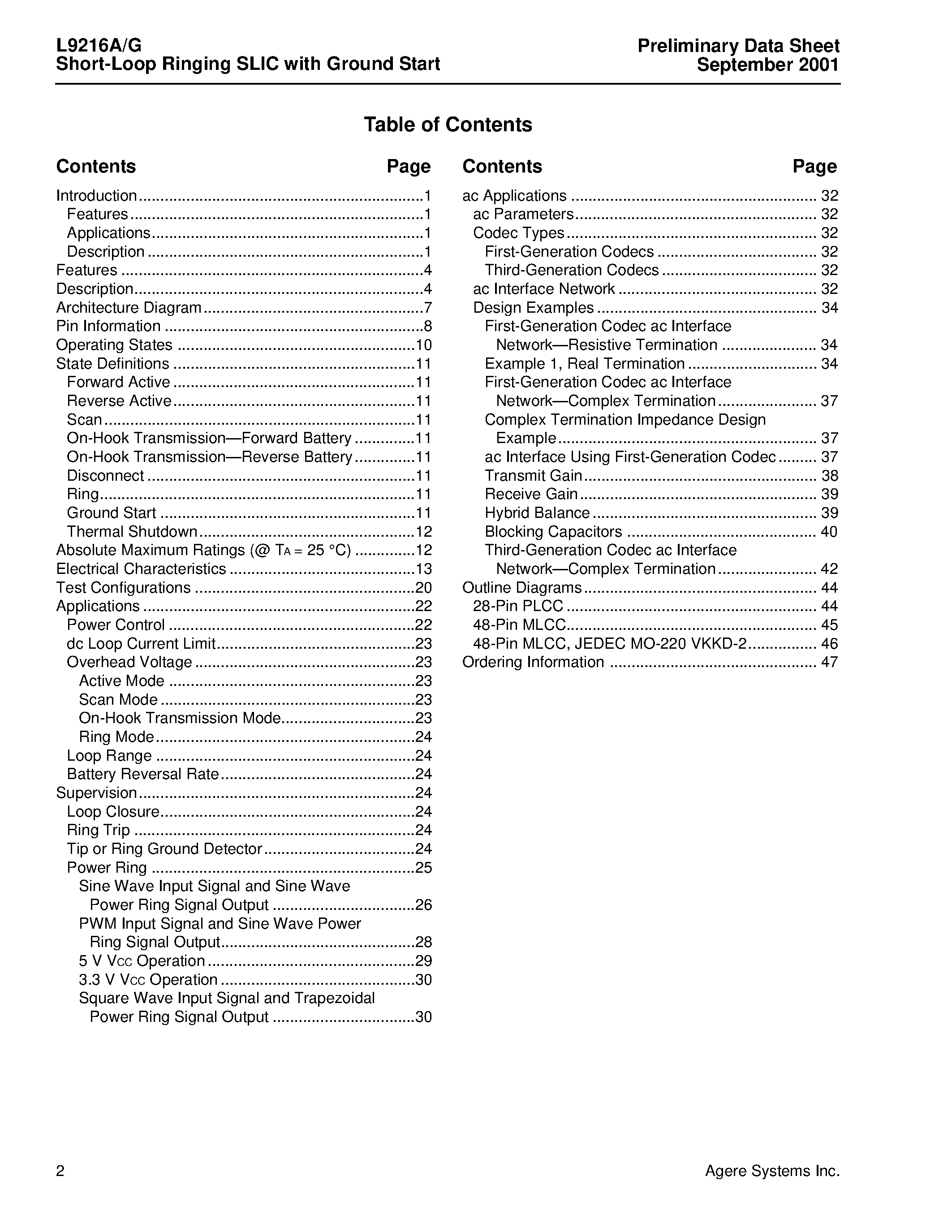 Datasheet LUCL9216AGF-D - Short-Loop Ringing SLIC with Ground Start page 2