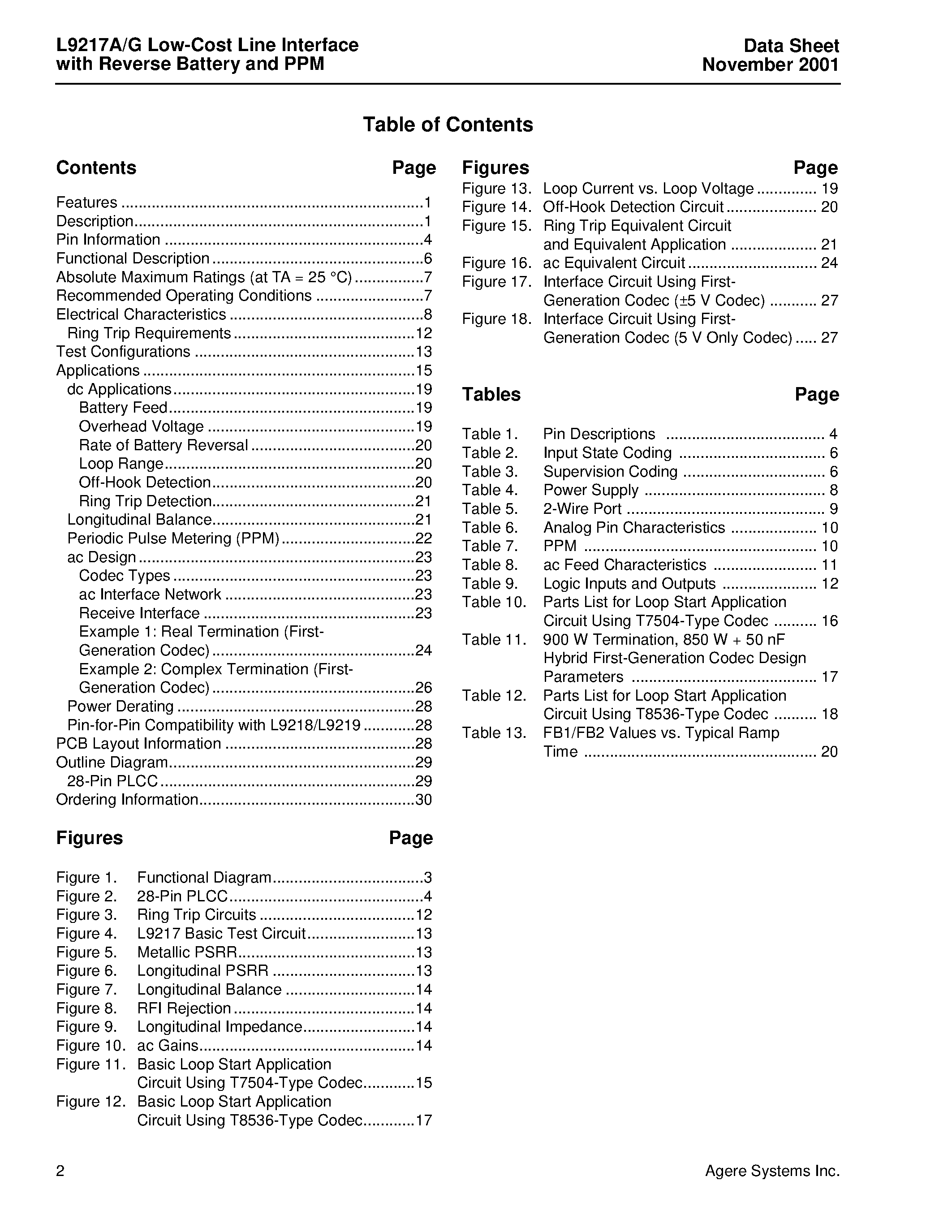 Datasheet LUCL9217GAR-D - Low-Cost Line Interface with Reverse Battery and PPM page 2