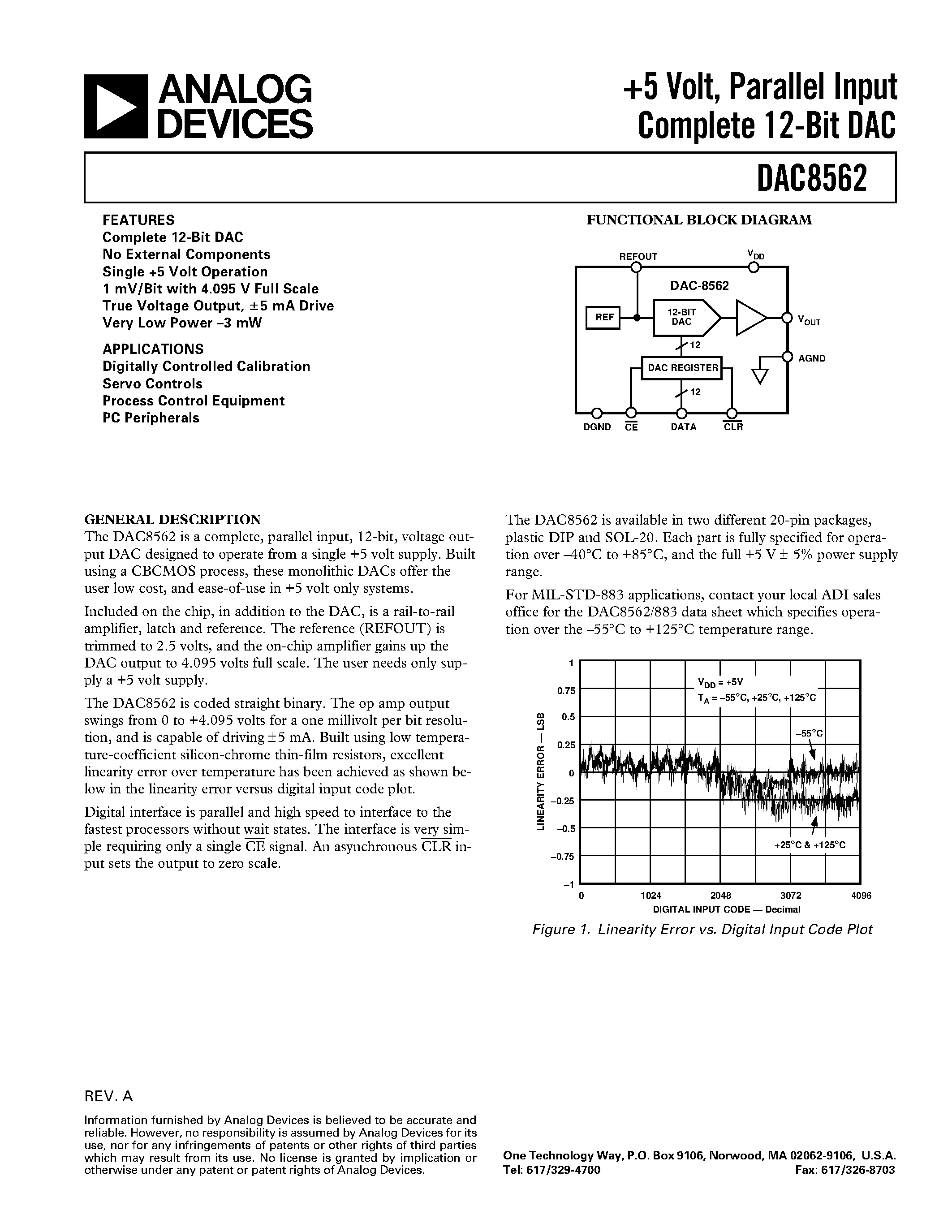 Datasheet DAC8562 - +5 Volt/ Parallel Input Complete 12-Bit DAC page 1