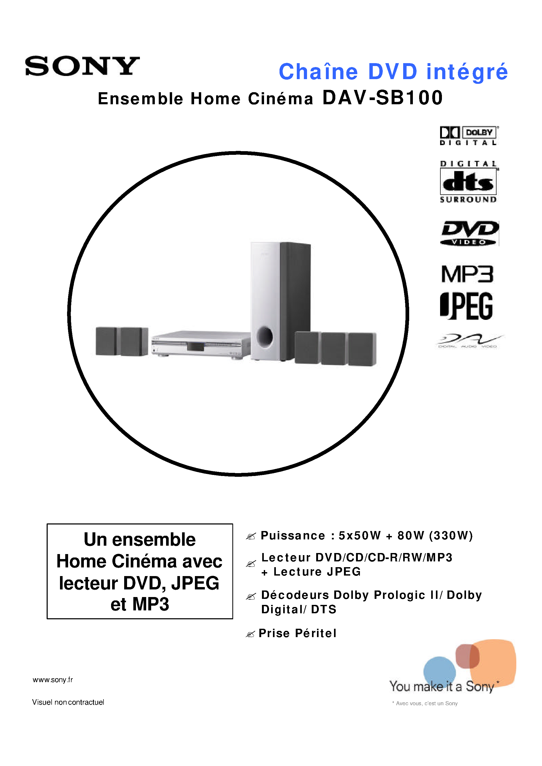 Datasheet DAV-SB100 - Ensemble Home Cinema page 1