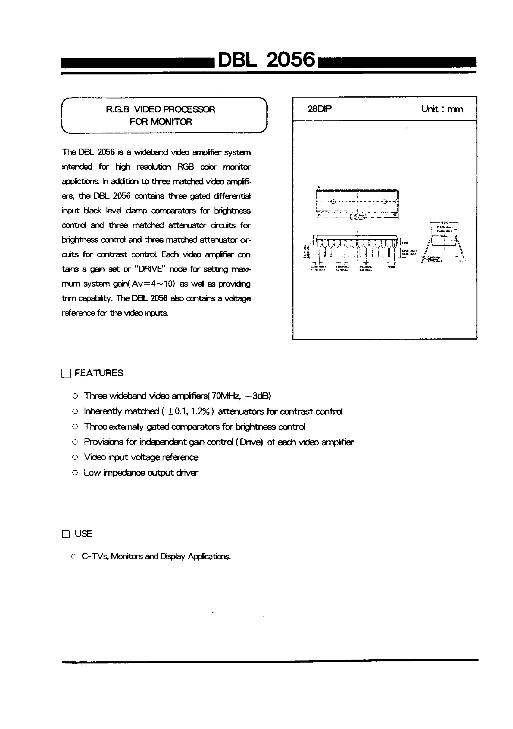 Даташит DBL2056 - R.G.B VIDEO PROCESSOR FOR MONITOR страница 1