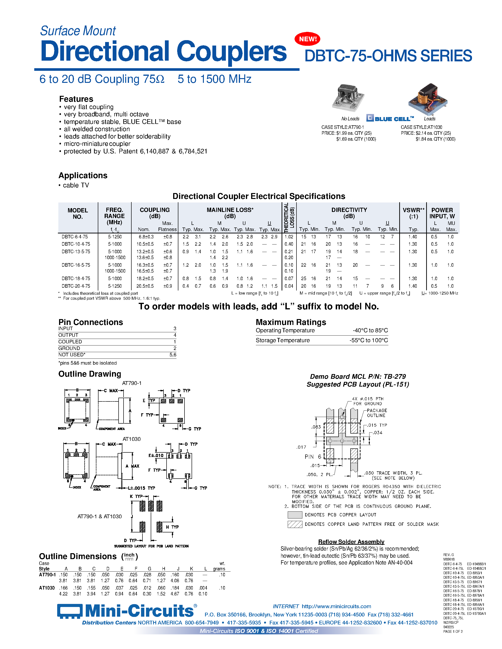 Datasheet DBTC-13-5-75 - Surface Mount Directional Couplers page 1