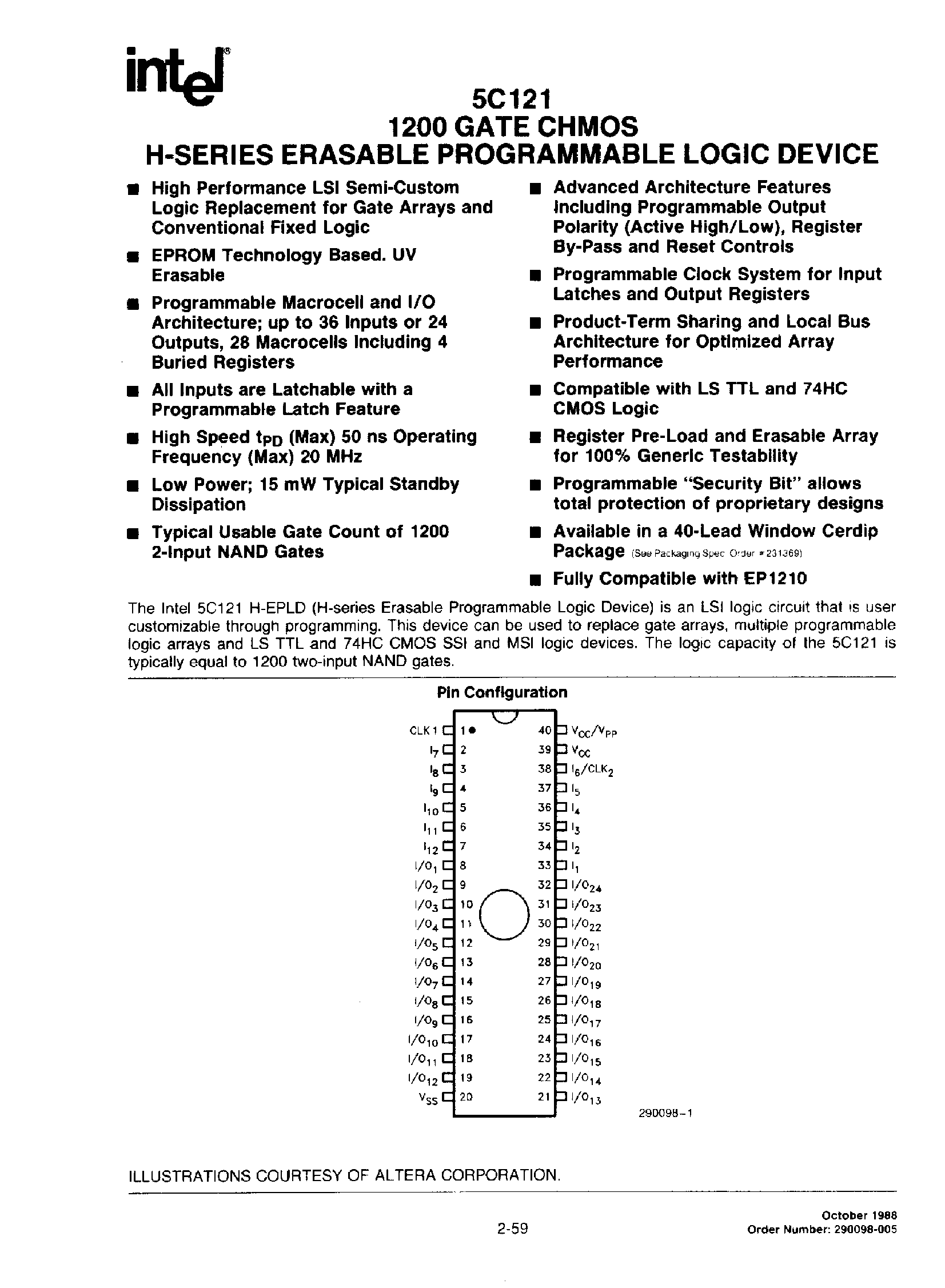 Даташит D5C121-65 - 1200 GATE CHMOS H-SERIES ERASABLE PROGRAMMABLE LOGIC DEVICE страница 1