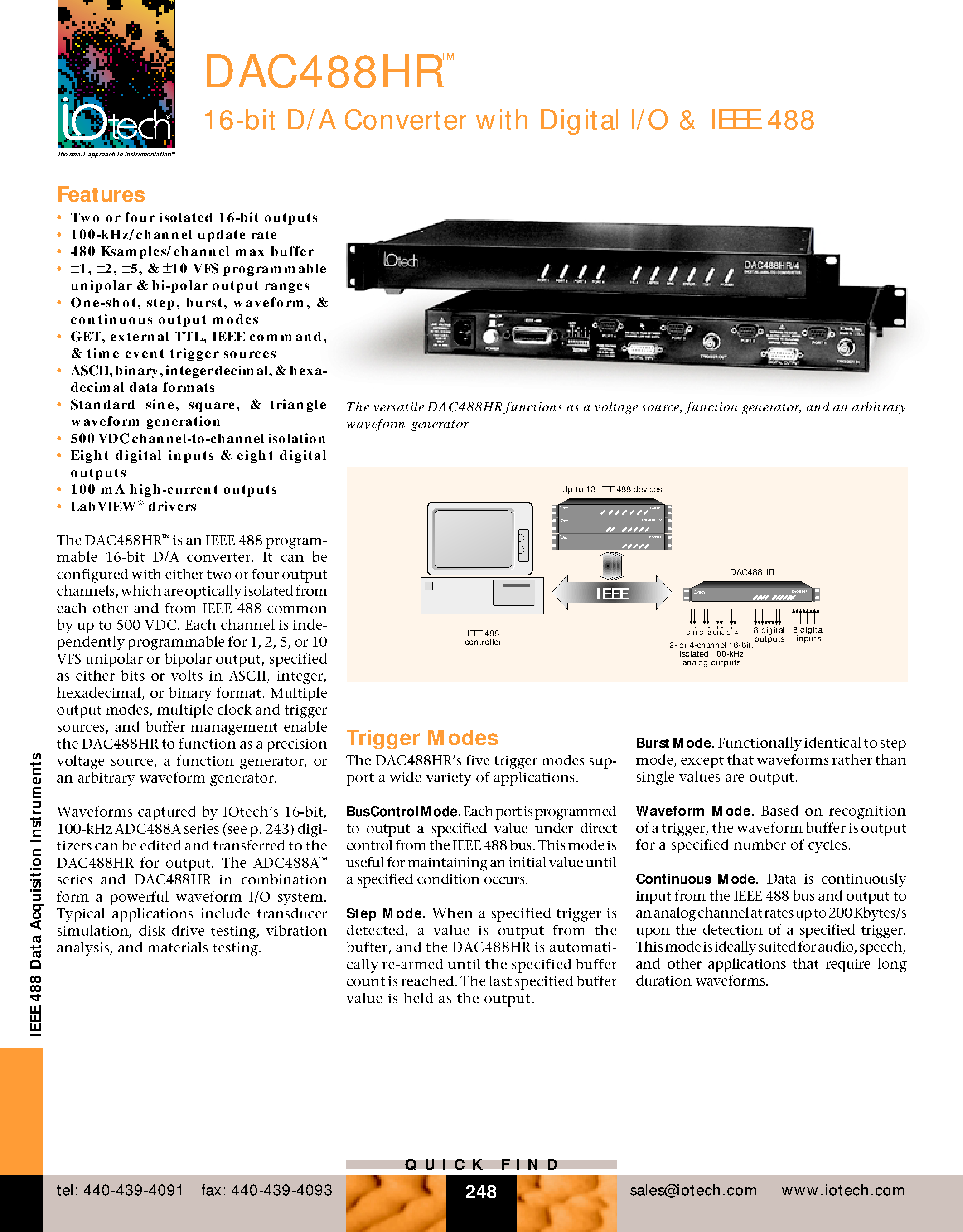 Даташит DAC488HR - 16-bit D/A Converter with Digital I/O & IEEE 488 страница 1