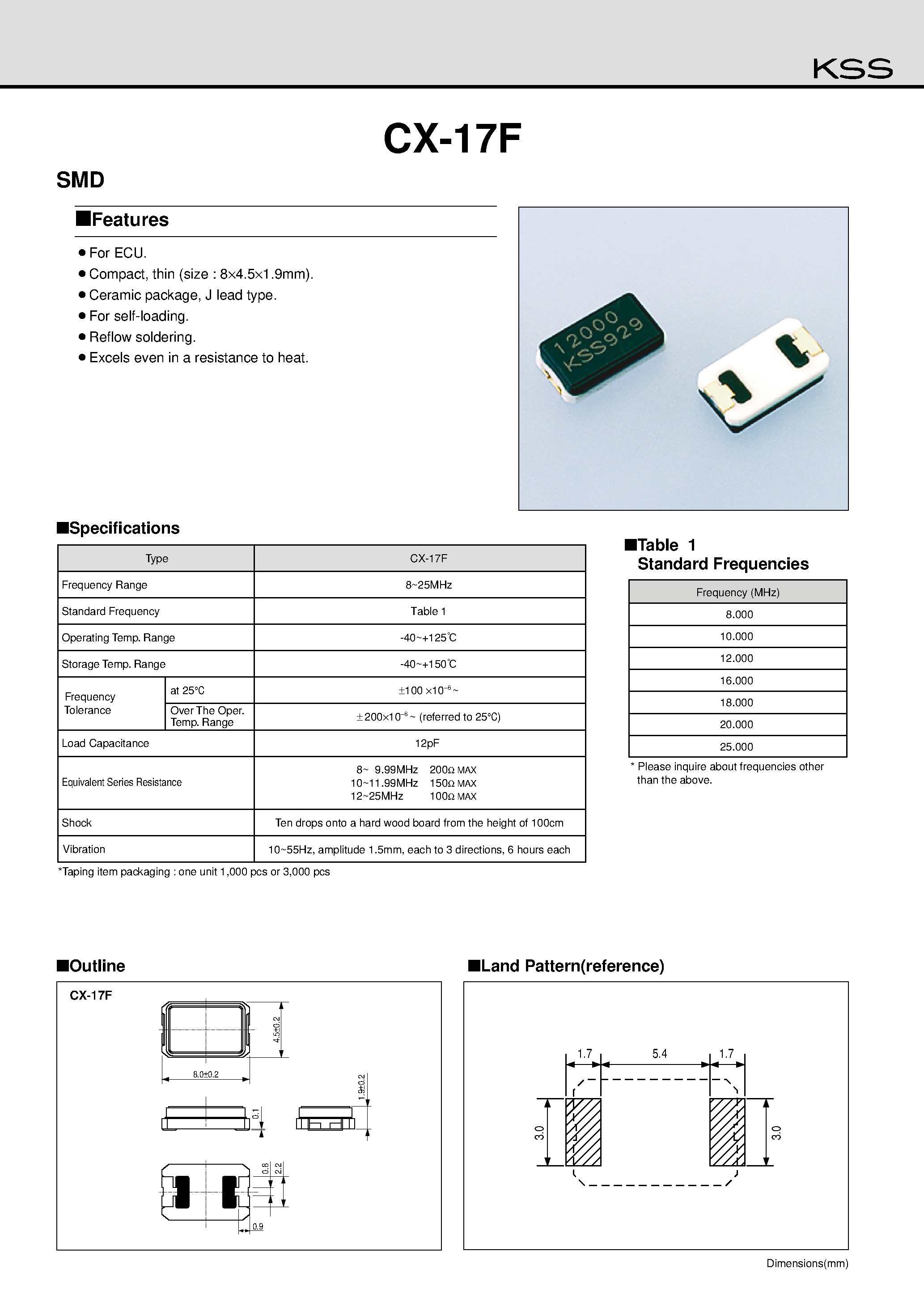 Даташит CX-17F - For ECU.Ceramic package/ J lead type. страница 1