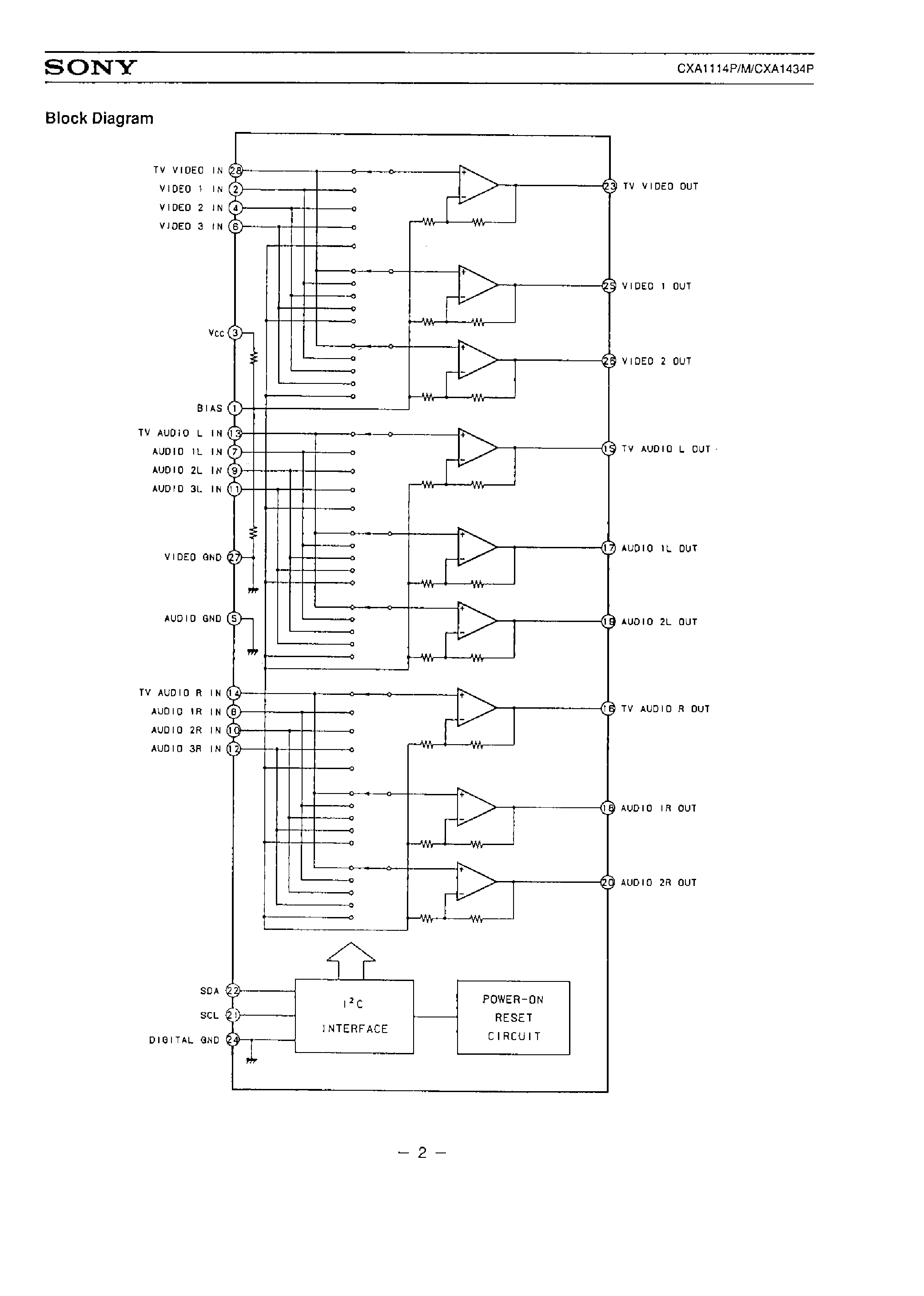 Даташит CXA1114M - AUDIO VIDEO SWITCH COMPATIBLE WITH I2C BUS страница 2