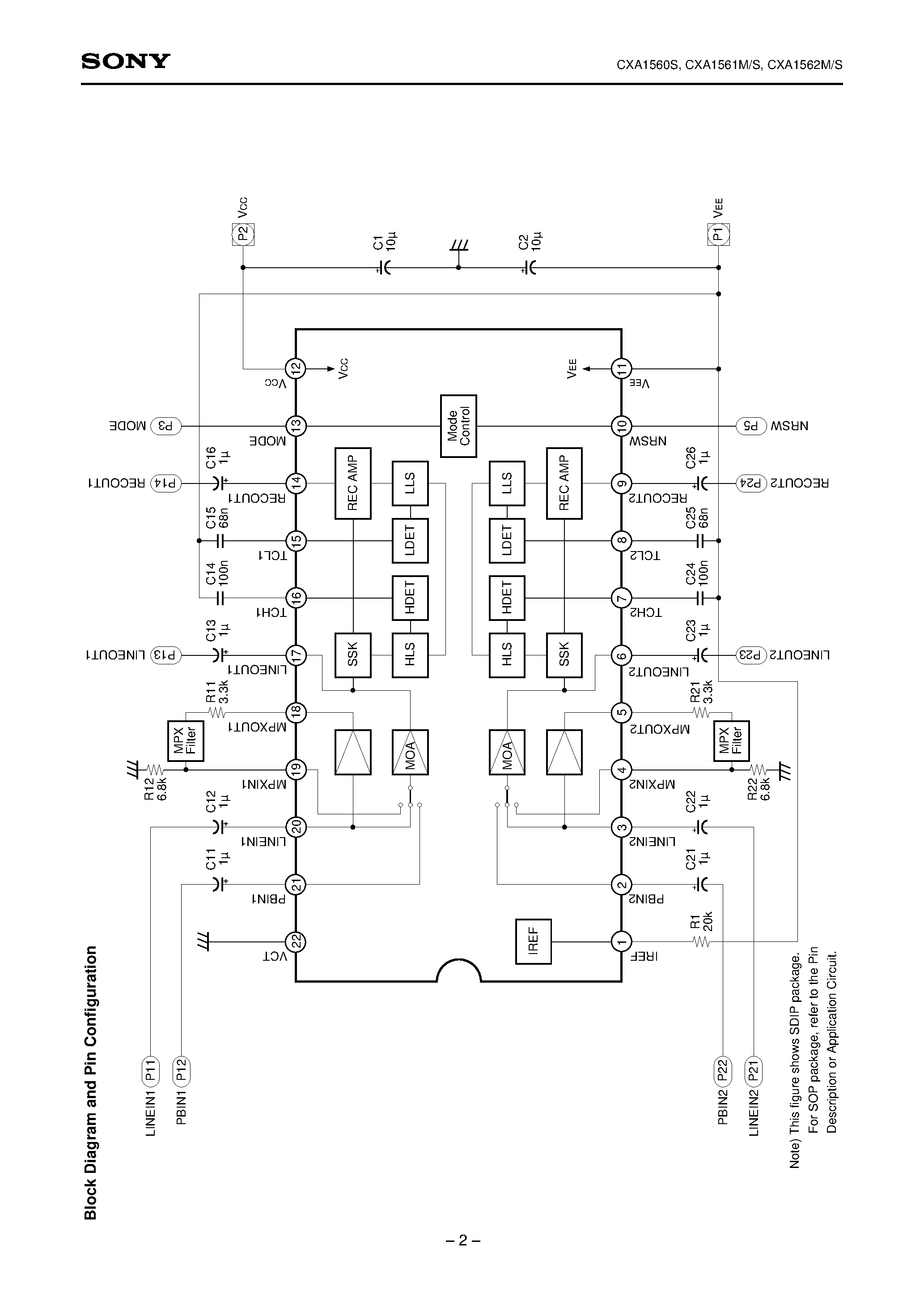 Datasheet CXA1561M - Dolby B-C Type Noise Reduction System page 2