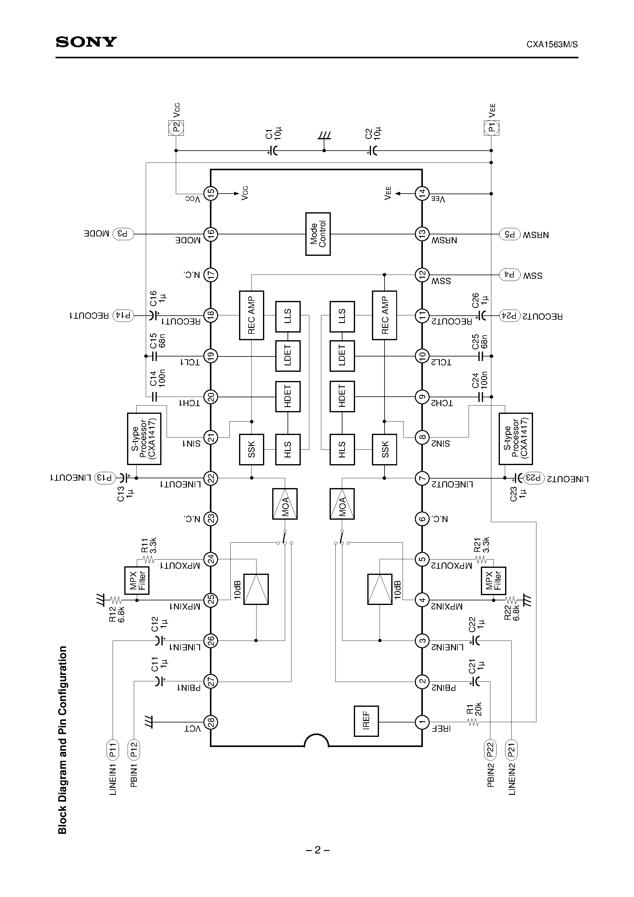 Datasheet CXA1563M - Dolby B-C Type Noise Reduction System with Built-in S type Switch page 2