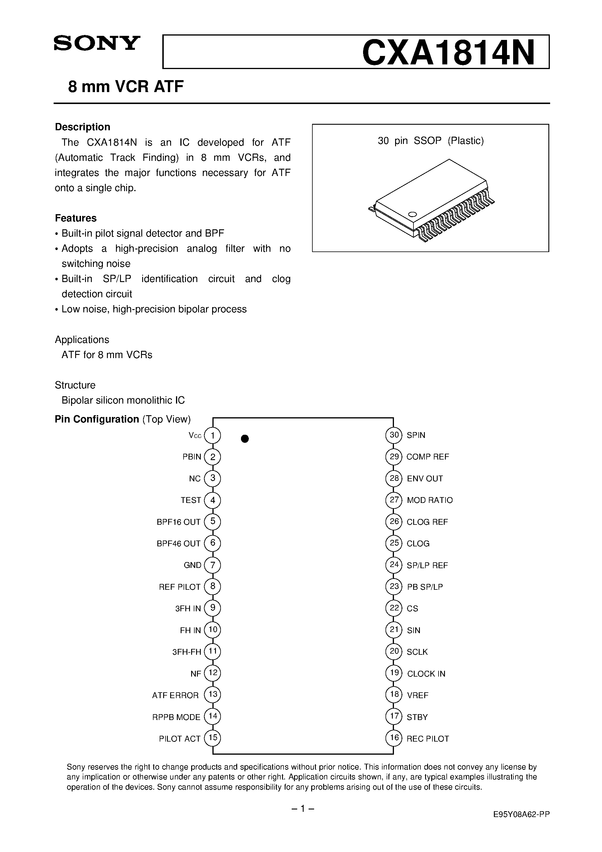 Datasheet CXA1814 - 8 mm VCR ATF page 1