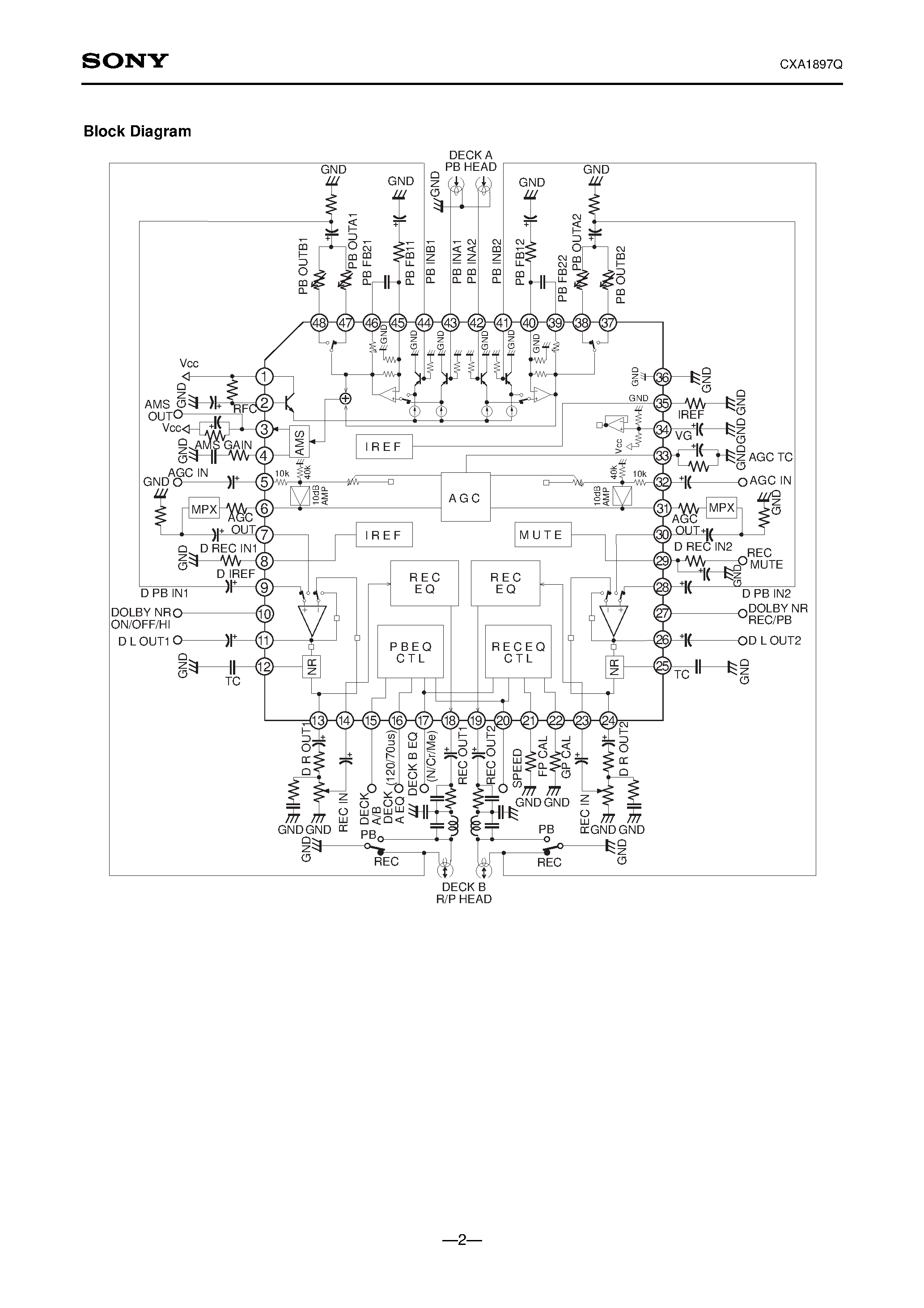 Datasheet CXA1897Q - Dolby B Type Noise Reduction System with Recording/Playback Equalizer page 2