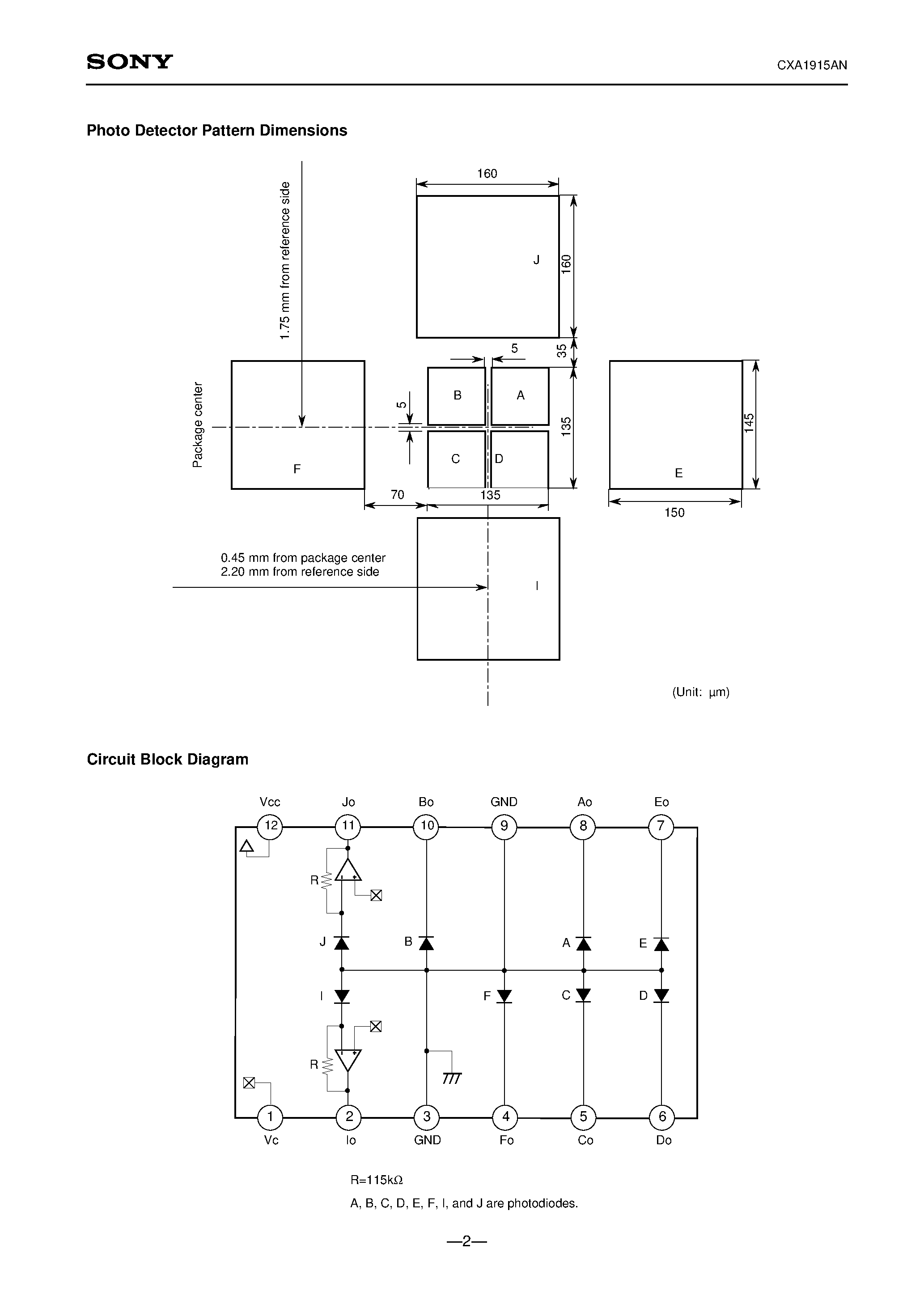 Datasheet CXA1915AN - I-V Photo IC for MiniDisc page 2