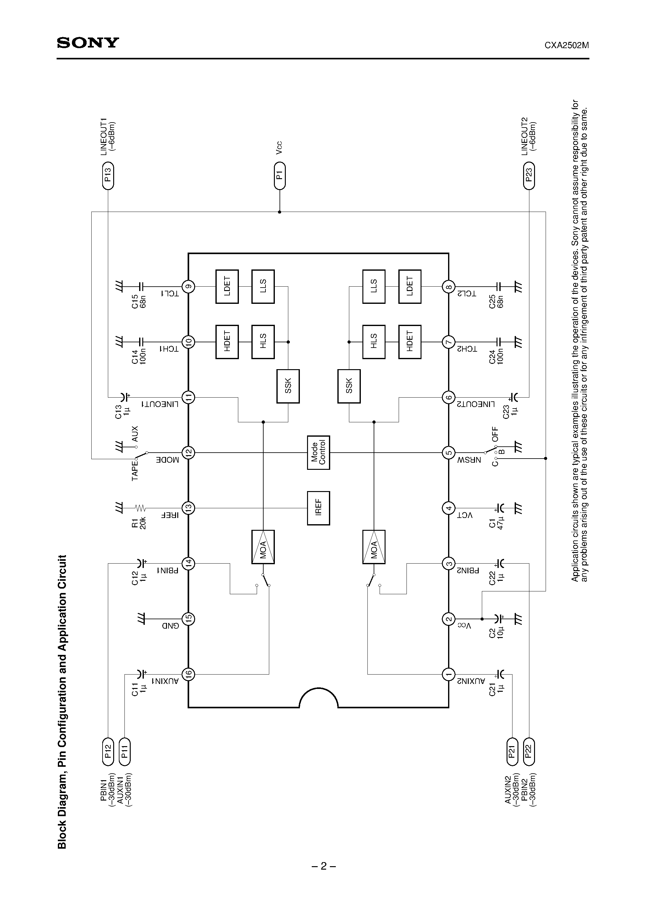 Datasheet CXA2502 - Dolby B-C Type Noise Reduction System for Playback page 2