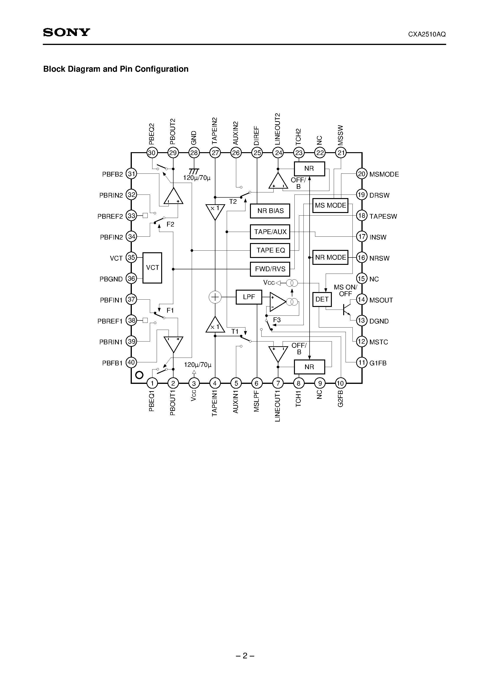 Datasheet CXA2510AQ - Dolby B Type Noise Reduction System with Playback Equalizer Amplifier page 2