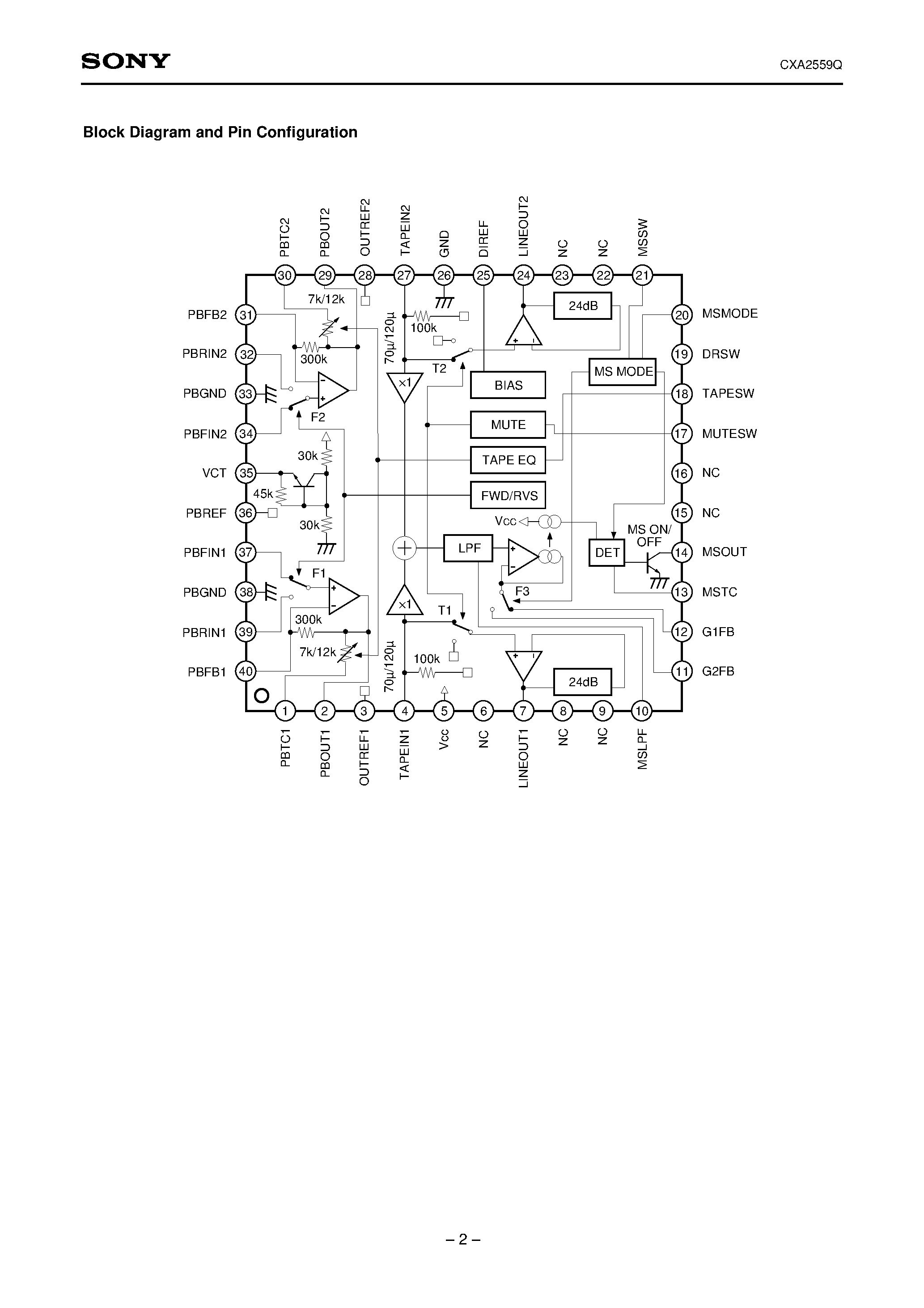 Datasheet CXA2559 - Playback Equalizer Amplifier with Music Sensor page 2