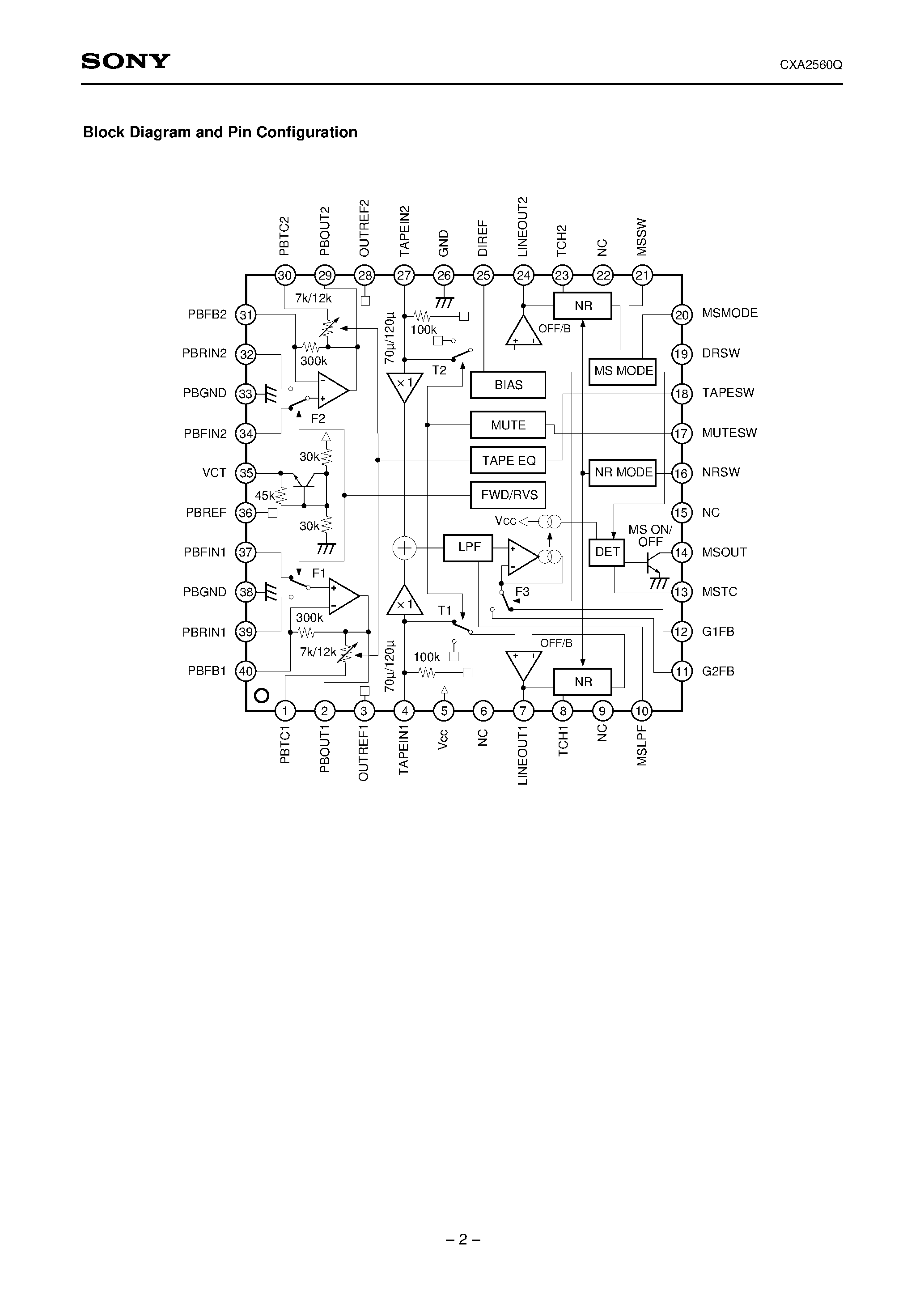 Datasheet CXA2560 - Dolby B Type Noise Reduction System with Playback Equalizer Amplifier page 2