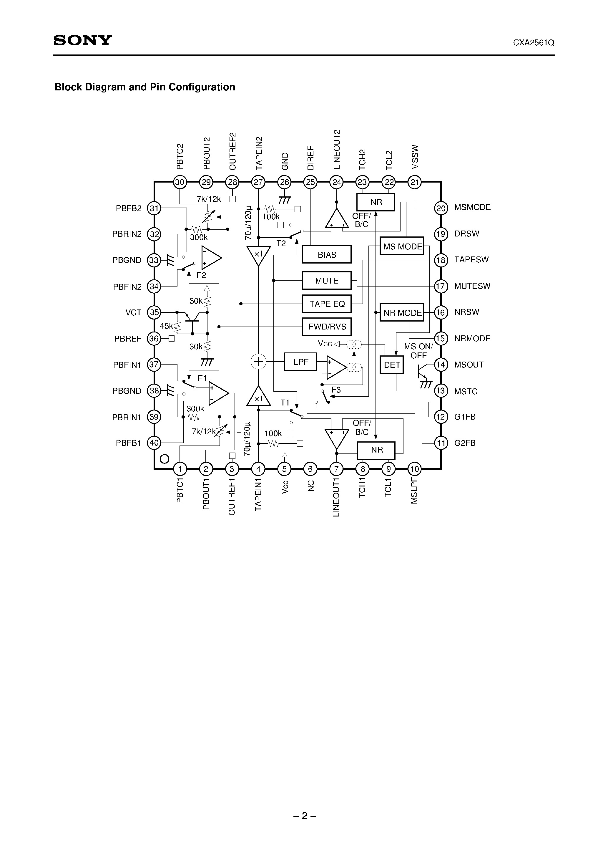 Datasheet CXA2561Q - Dolby B-C Type Noise Reduction System with Playback Equalizer Amplifier page 2