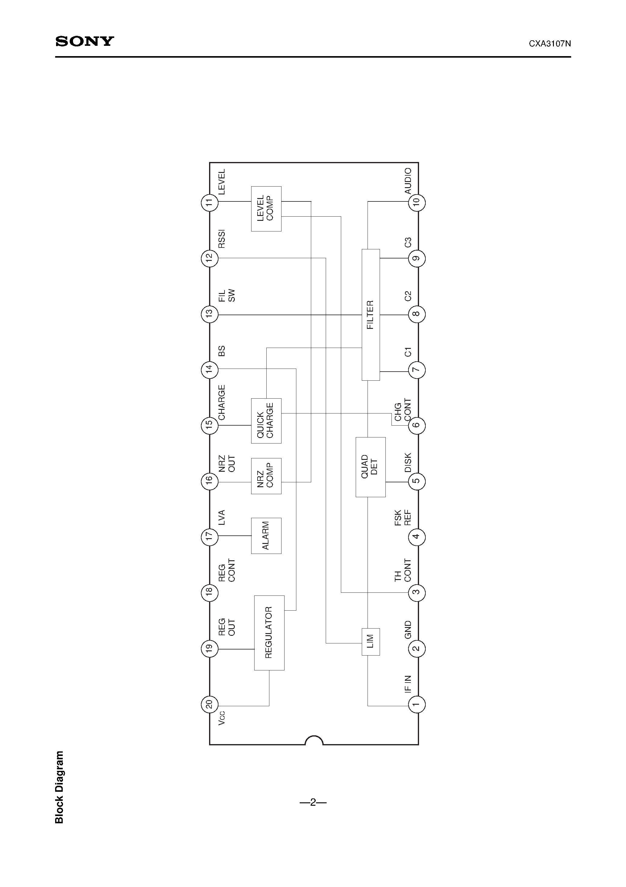 Datasheet CXA3107N - IF Amplifier for M-ary FSK Pagers page 2