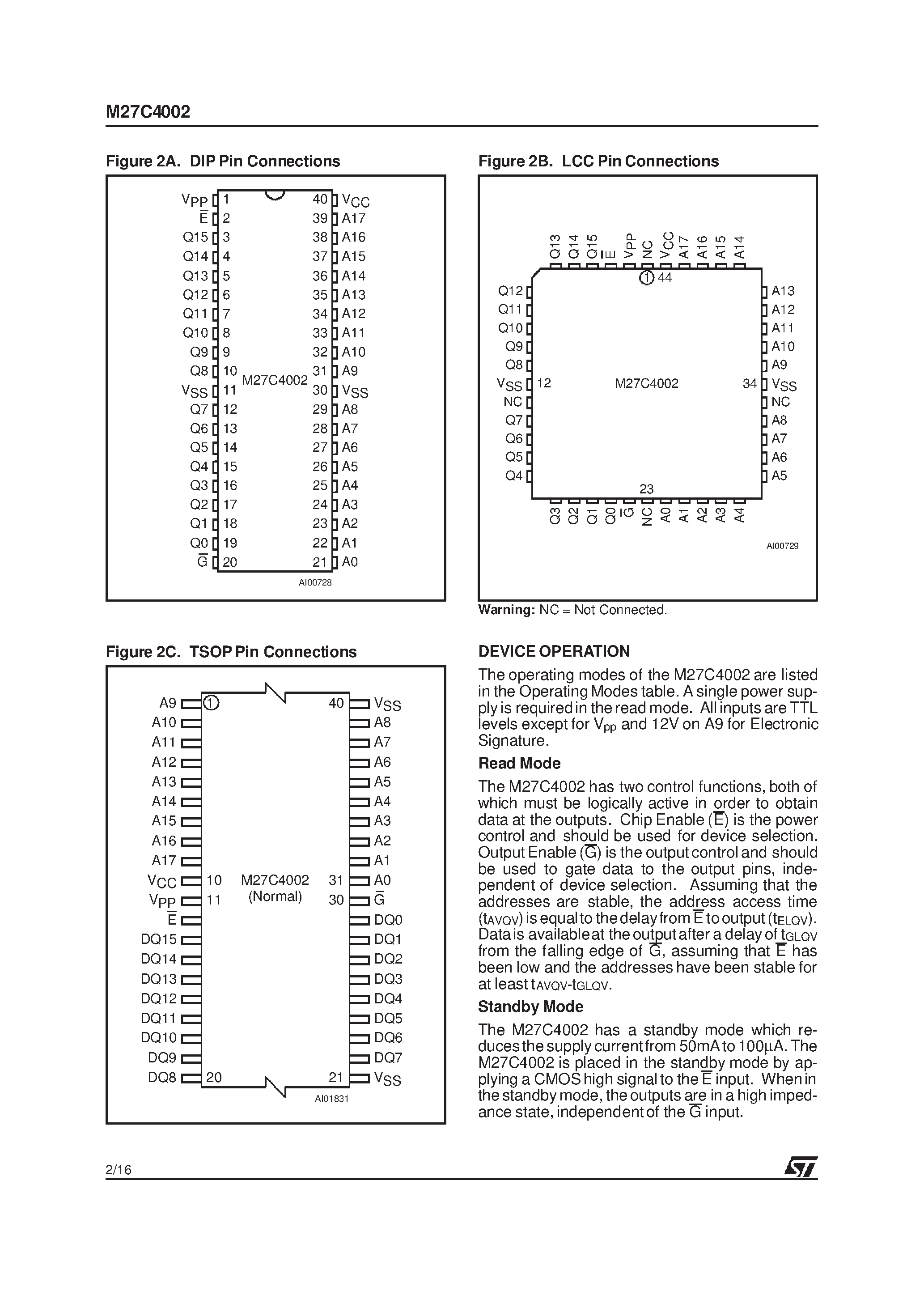 Datasheet M27C4002-12F - 4 Mbit 256Kb x16 UV EPROM and OTP EPROM page 2