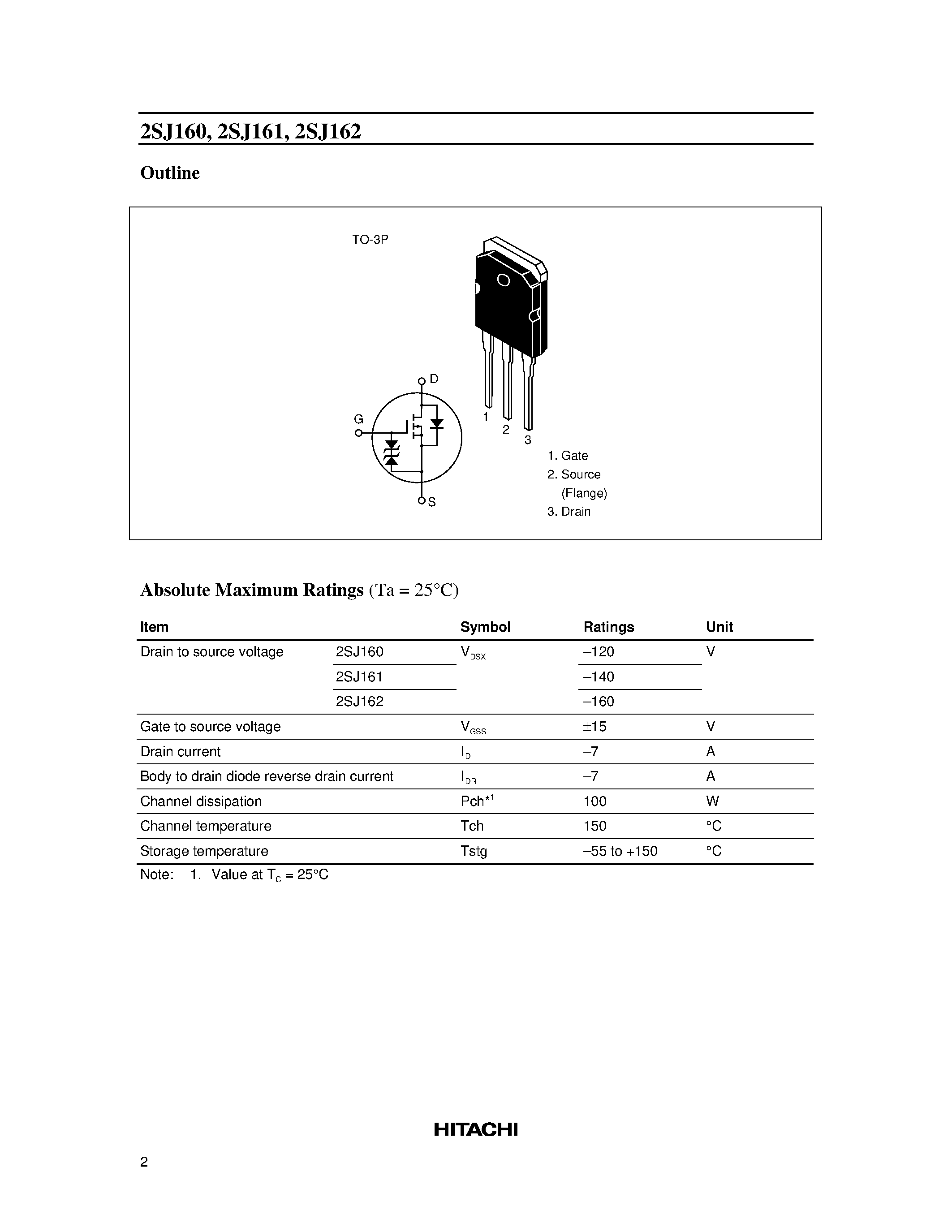 Datasheet 2SJ160 - Silicon P-Channel MOS FET page 2