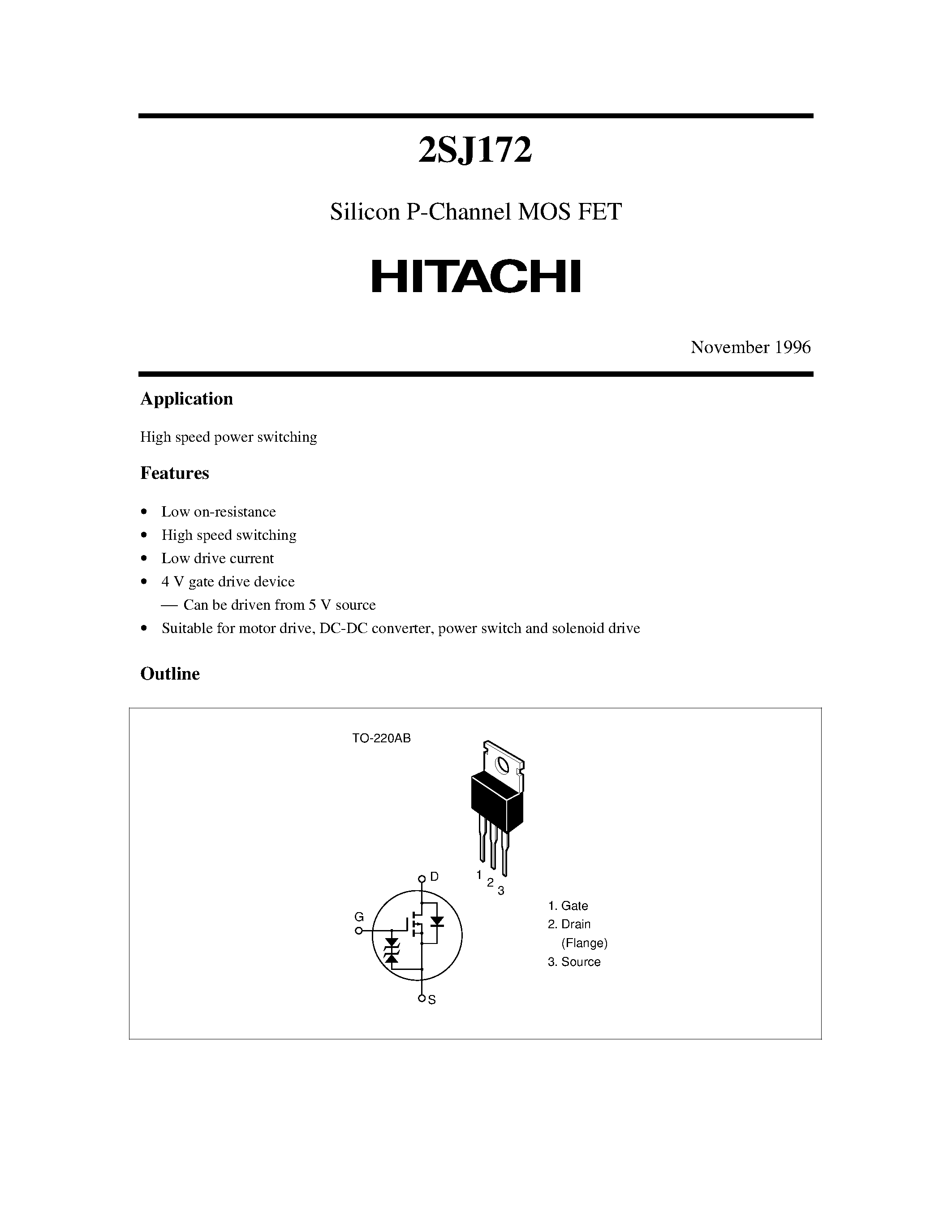 Даташит 2SJ172 - Silicon P-Channel MOS FET страница 1