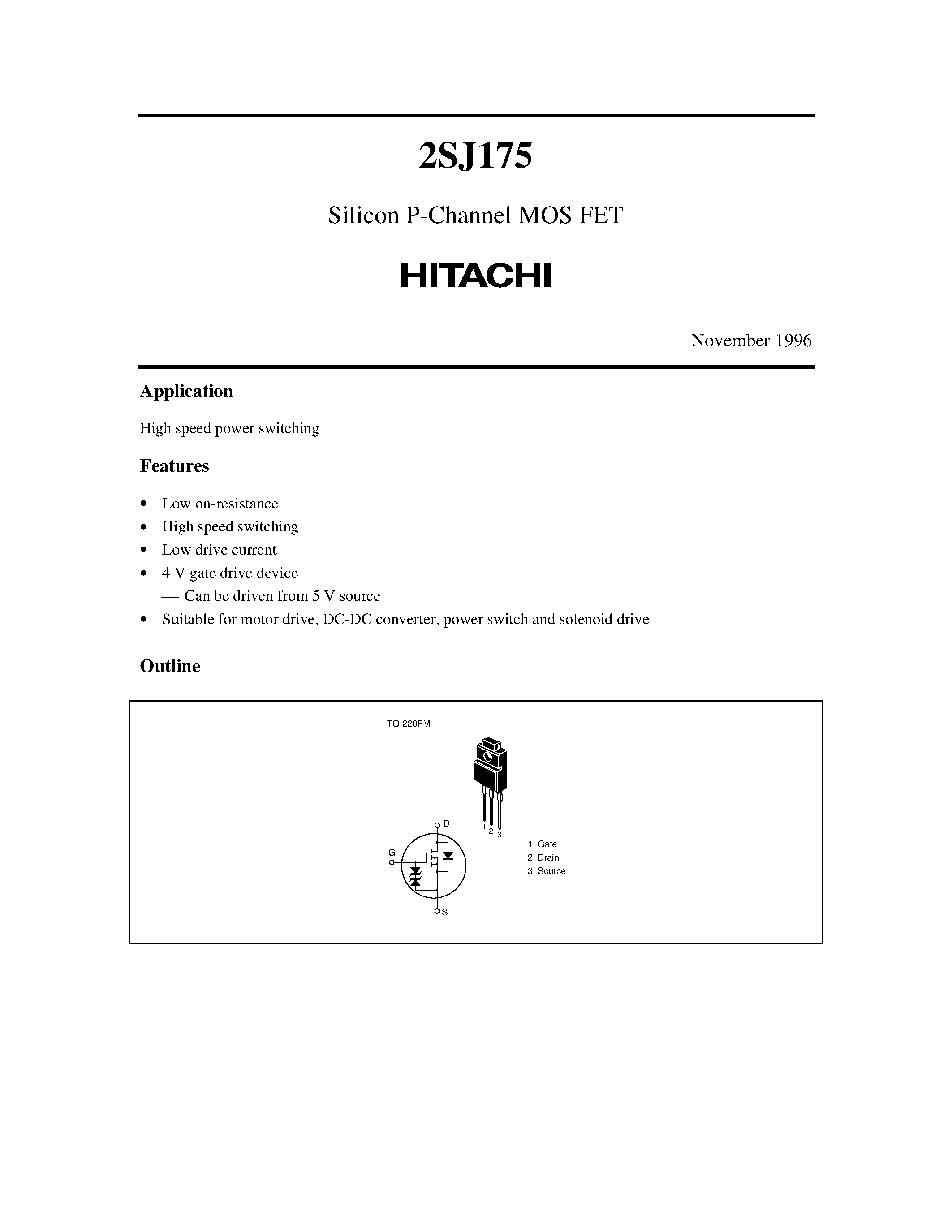 Datasheet 2SJ175 - Silicon P-Channel MOS FET page 1