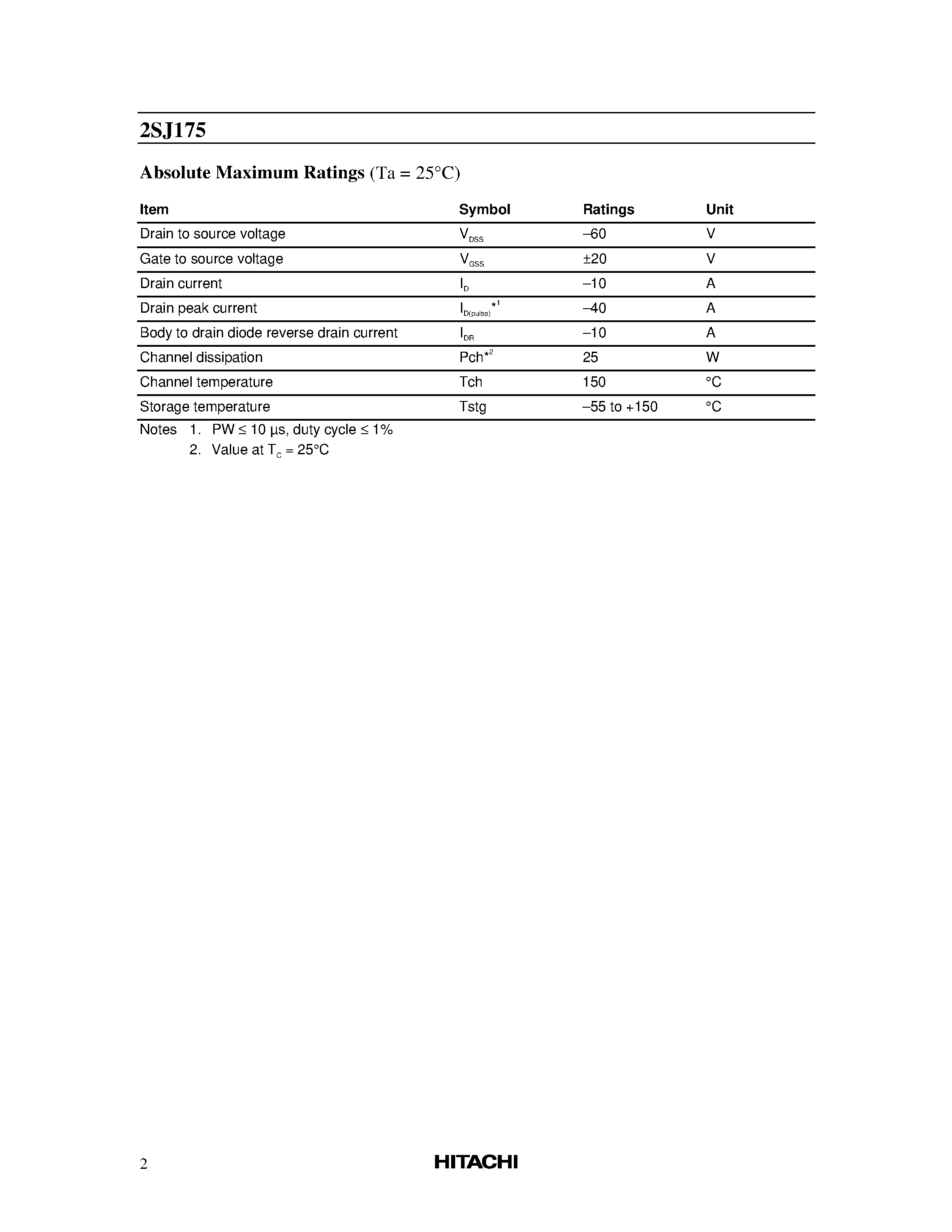 Datasheet 2SJ175 - Silicon P-Channel MOS FET page 2