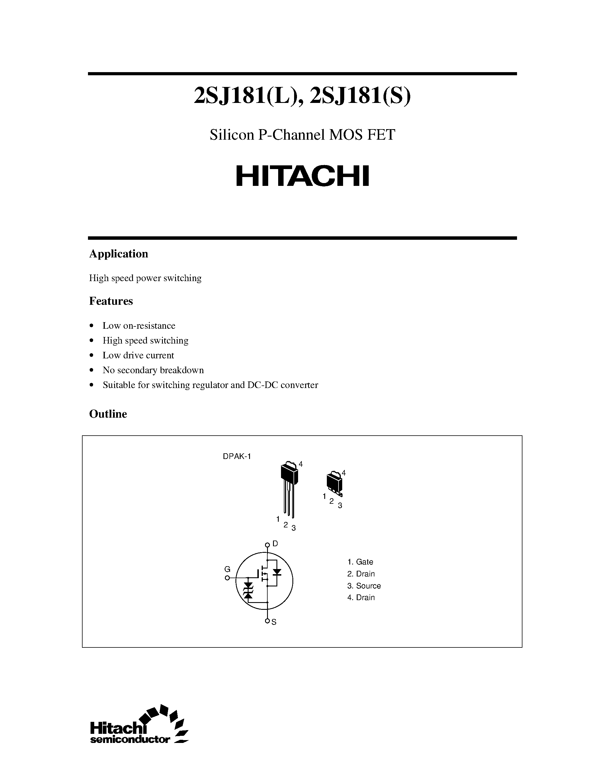 Datasheet 2SJ181L - Silicon P-Channel MOS FET page 1