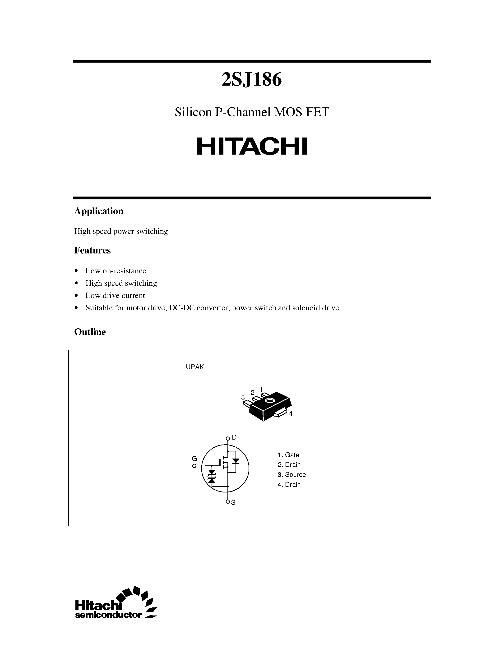 Datasheet 2SJ186 - Silicon P-Channel MOS FET page 1