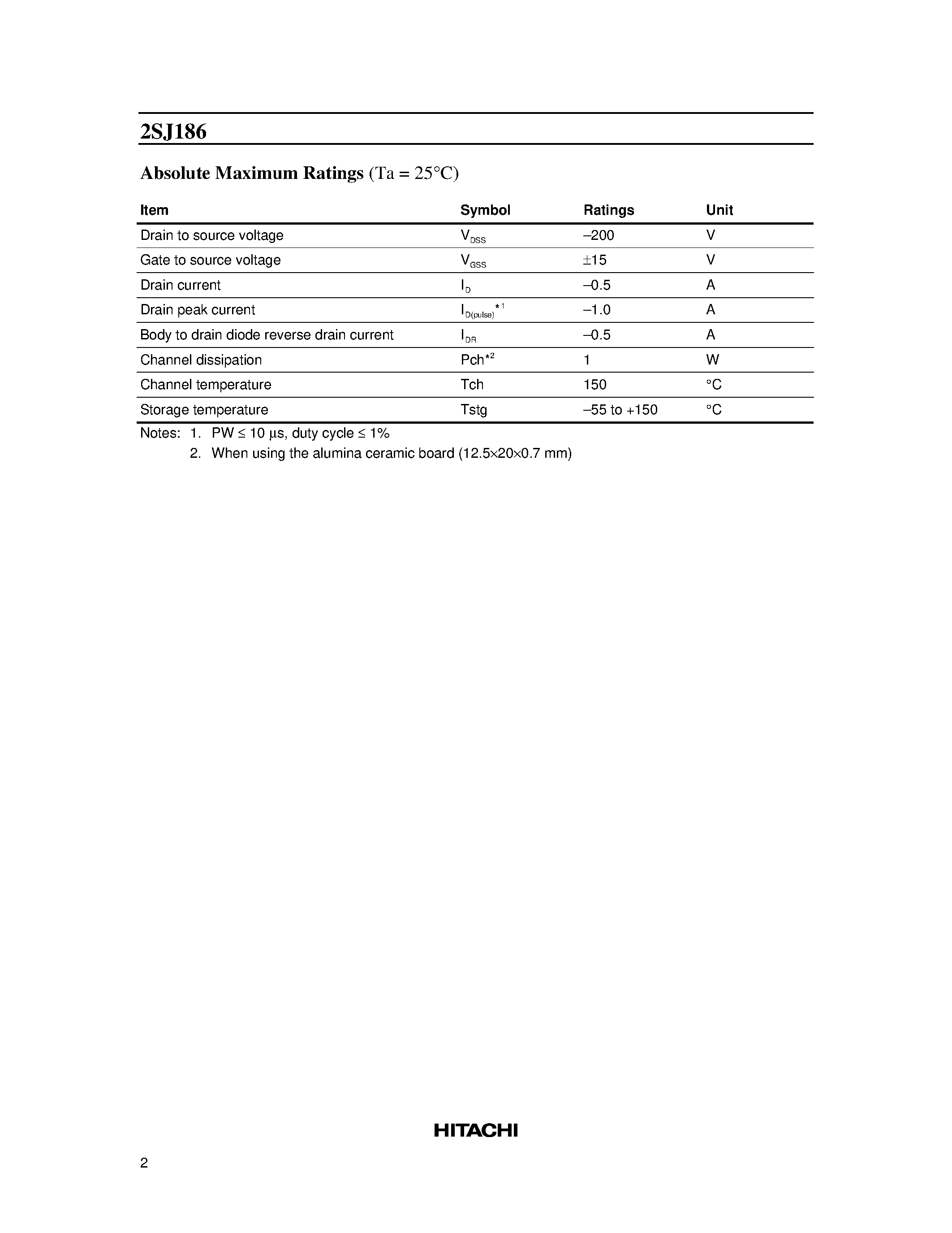 Datasheet 2SJ186 - Silicon P-Channel MOS FET page 2