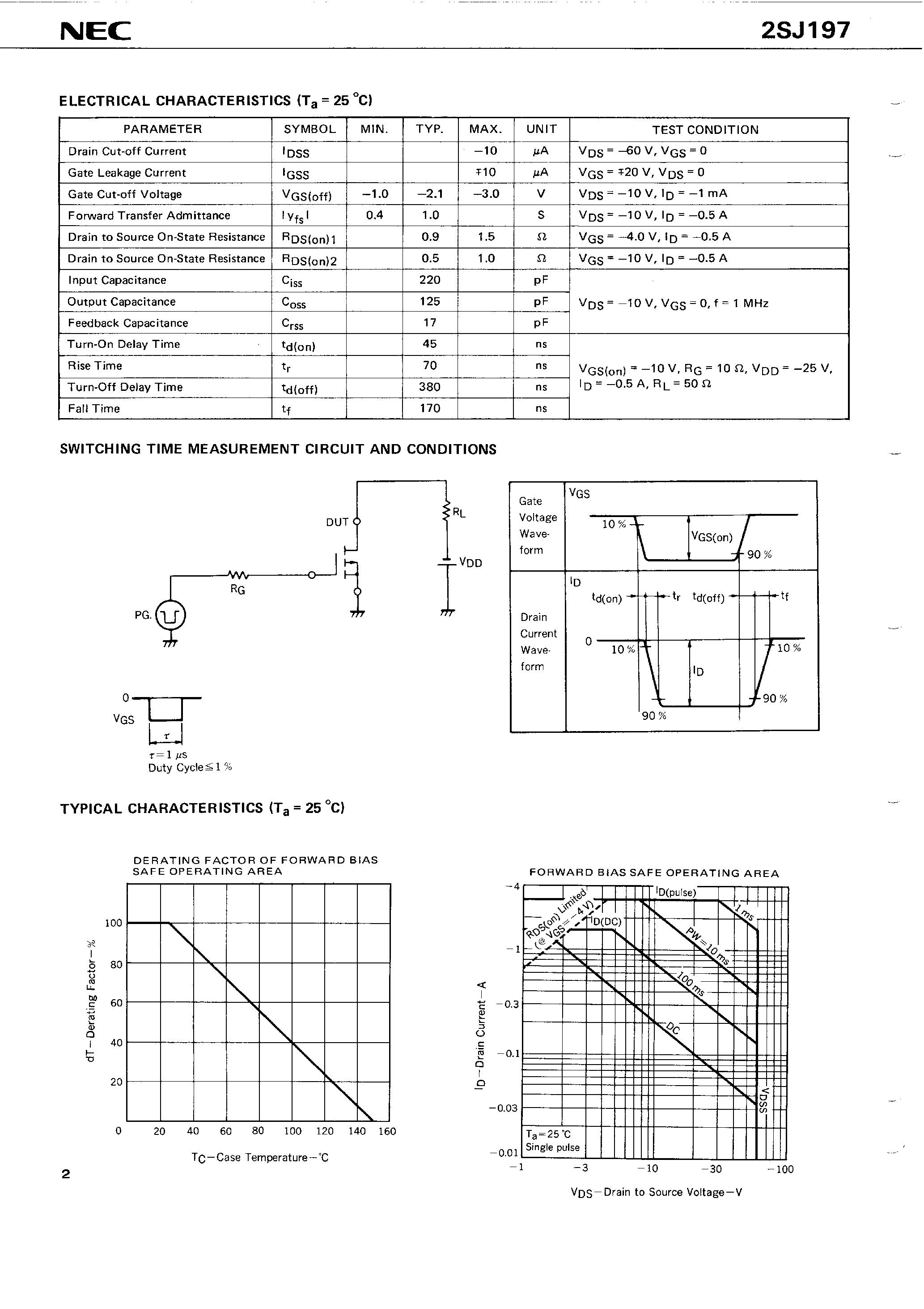 Datasheet 2SJ197 - P-CHANNEL MOS FET FOR SWITCHING page 2