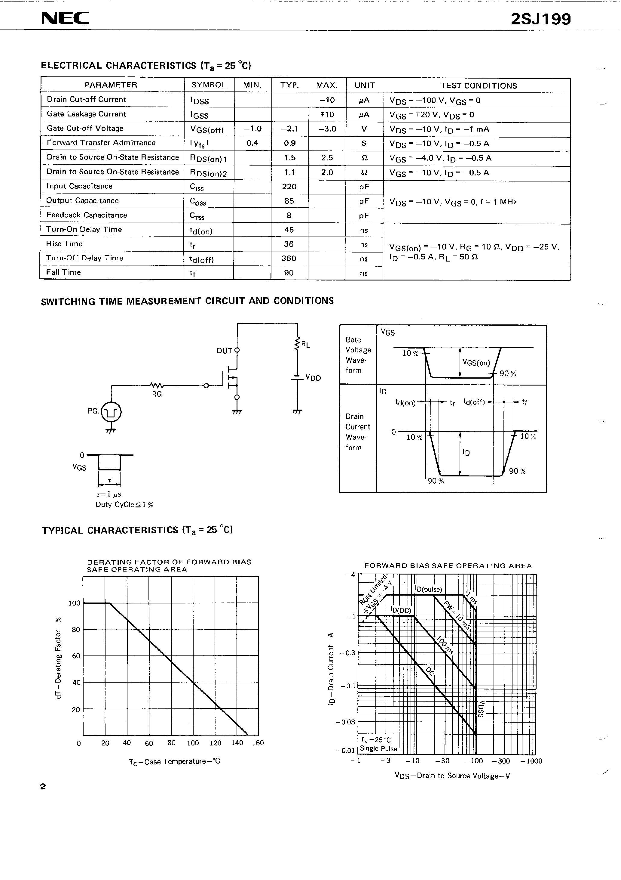 Datasheet 2SJ199 - P-CHANNEL MOS FET FOR SWITCHING page 2