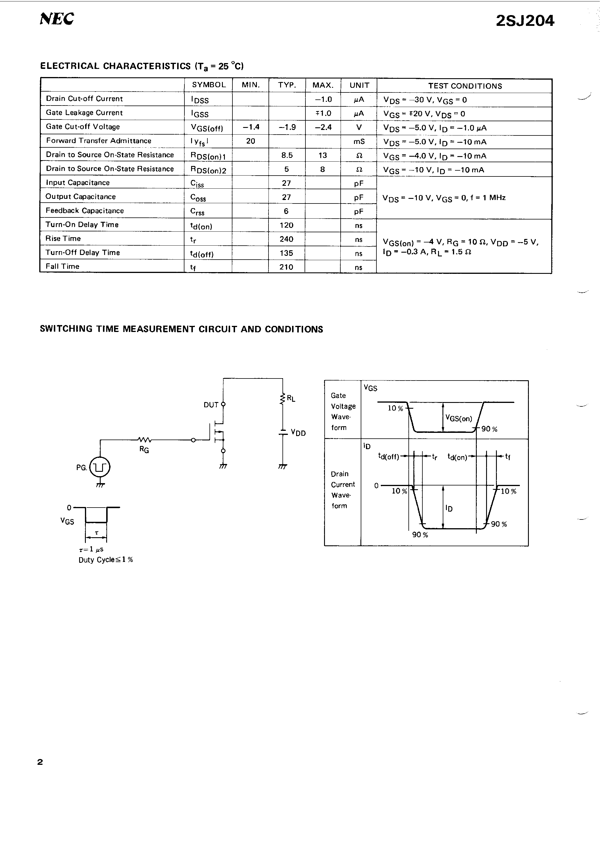 Datasheet 2SJ204 - P-CHANNEL MOS FET FOR SWITCHING page 2