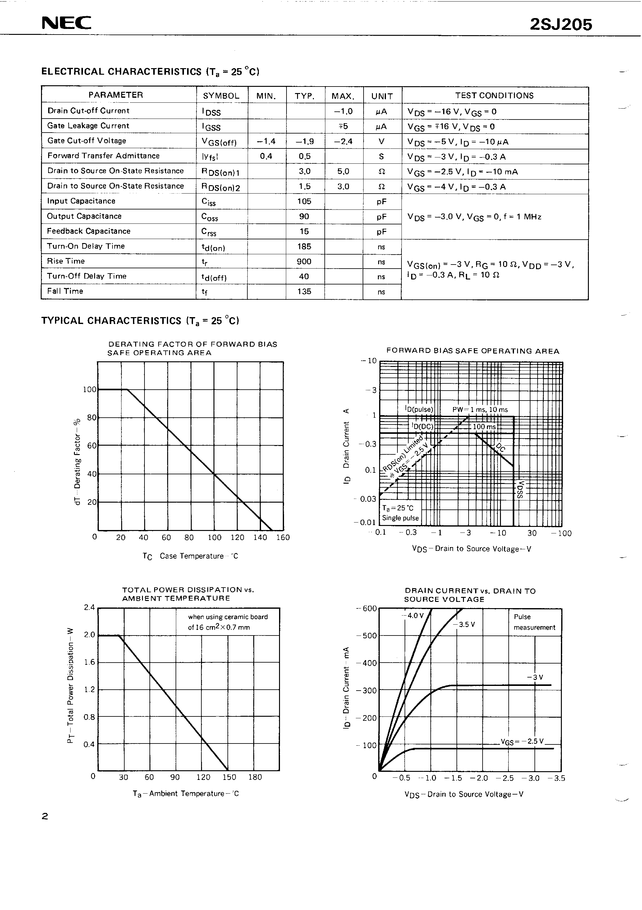 Datasheet 2SJ205 - P-CHANNEL MOS FET FOR SWITCHING page 2