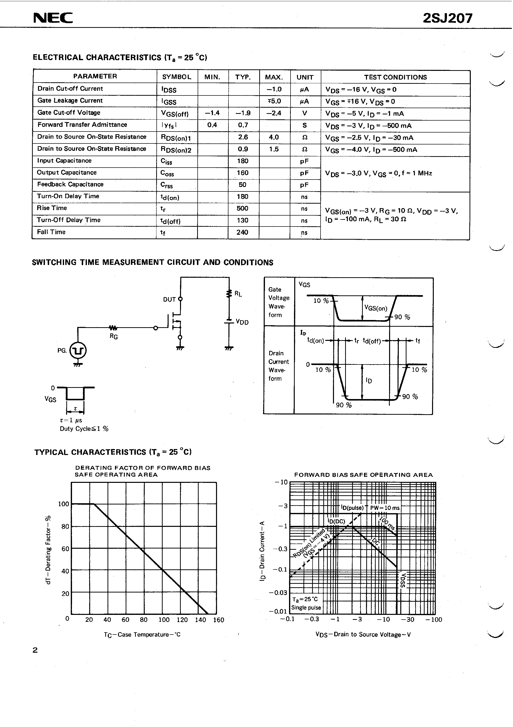 Даташит 2SJ207 - P-CHANNEL MOS FET FOR SWITCHING страница 2