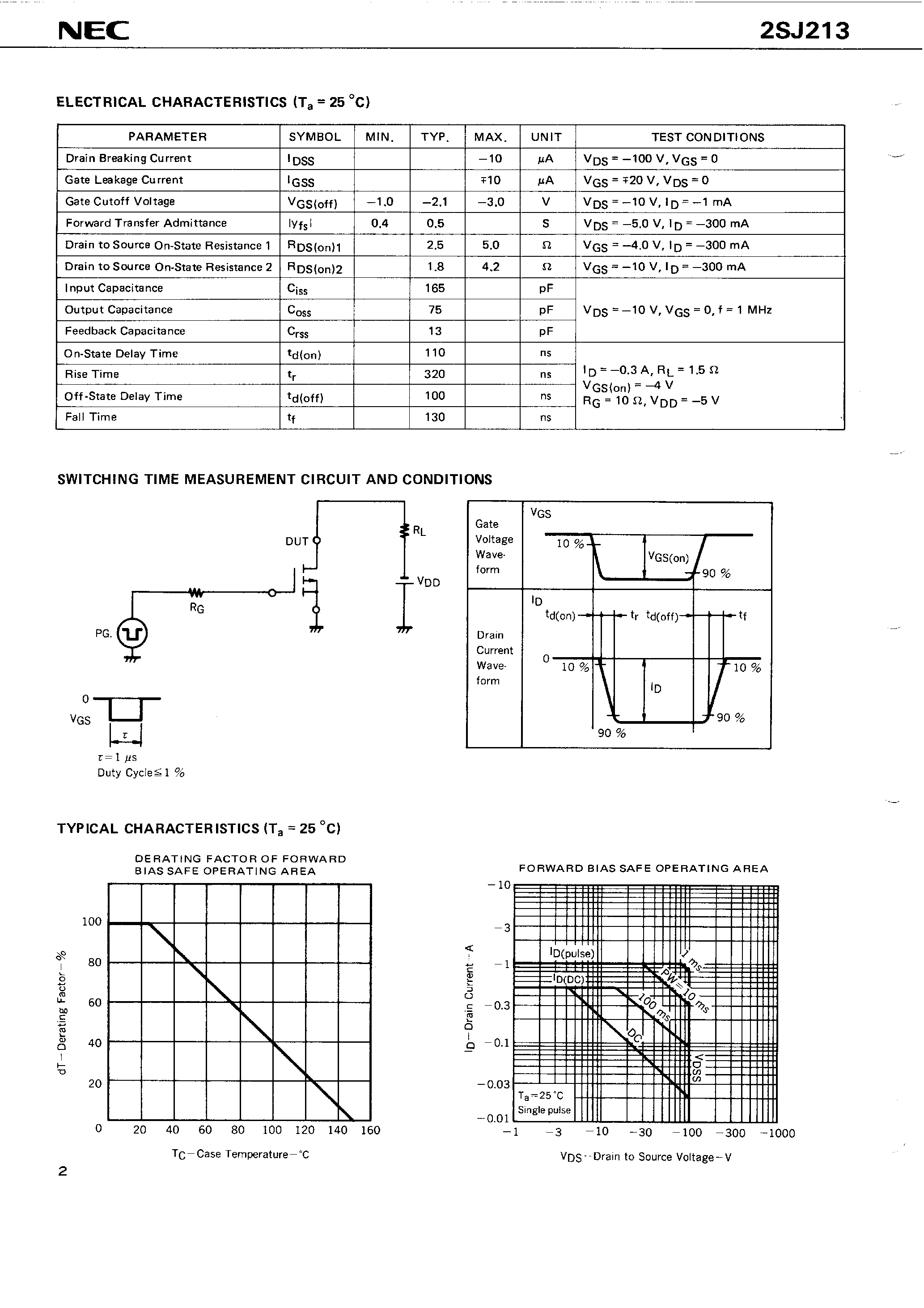 Datasheet 2SJ213 - P-CHANNEL MOS FET FOR SWITCHING page 2